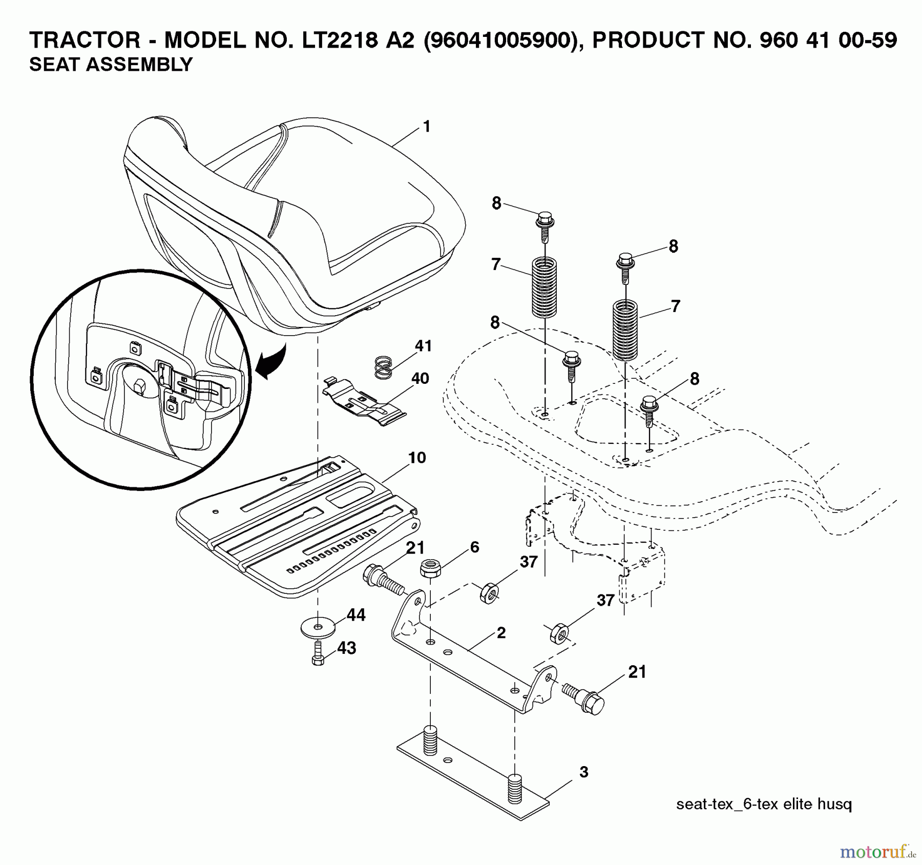 Jonsered Rasen und Garten Traktoren LT2218 A2 (96041005900) - Jonsered Lawn & Garden Tractor (2007-06) SEAT