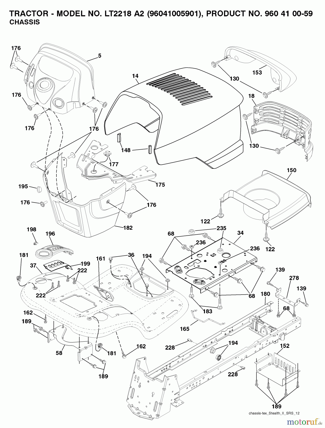 Jonsered Rasen und Garten Traktoren LT2218 A2 (96041005901) - Jonsered Lawn & Garden Tractor (2008-01) CHASSIS ENCLOSURES