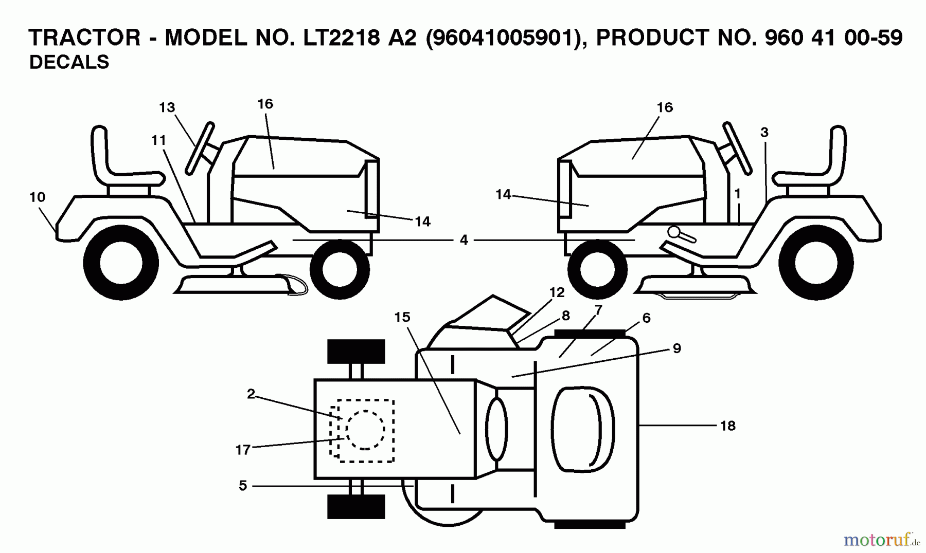  Jonsered Rasen  und Garten Traktoren LT2218 A2 (96041005901) - Jonsered Lawn & Garden Tractor (2008-01) DECALS