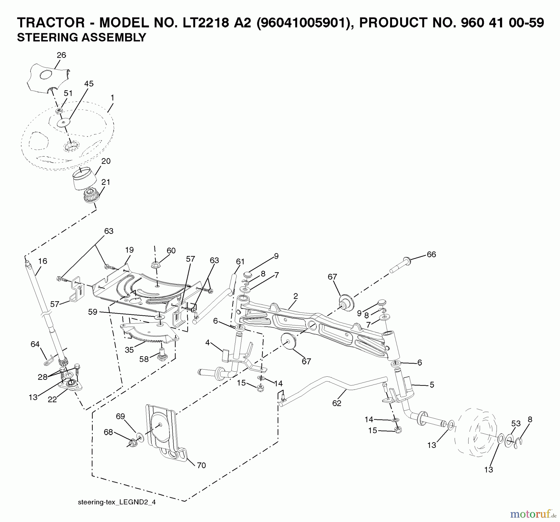  Jonsered Rasen  und Garten Traktoren LT2218 A2 (96041005901) - Jonsered Lawn & Garden Tractor (2008-01) STEERING