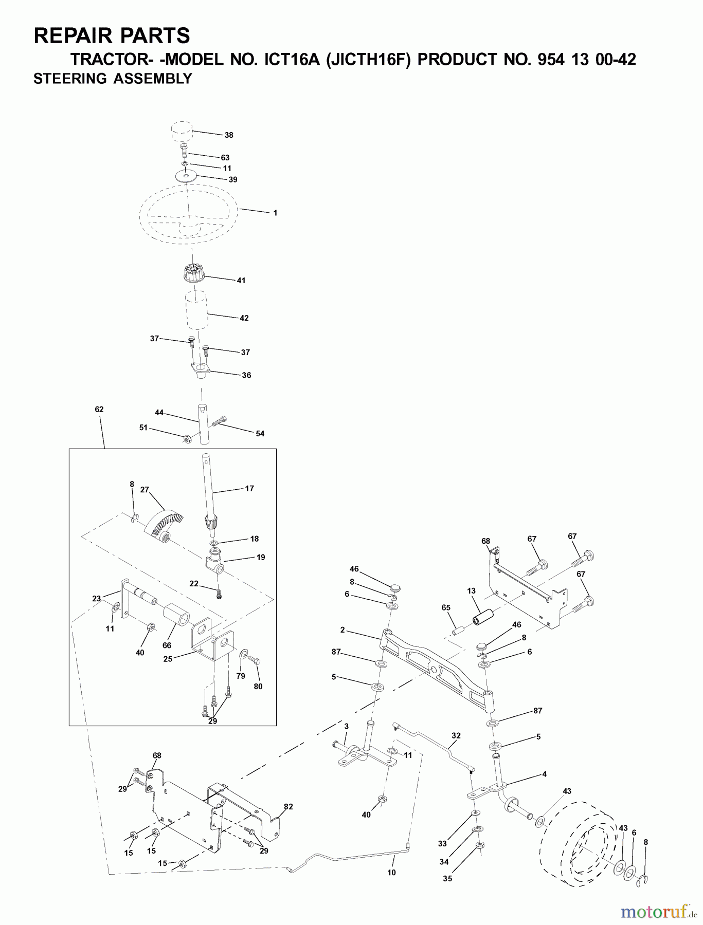  Jonsered Rasen  und Garten Traktoren ICT16A (JICTH16F, 954130042) - Jonsered Lawn & Garden Tractor (2001-02) STEERING