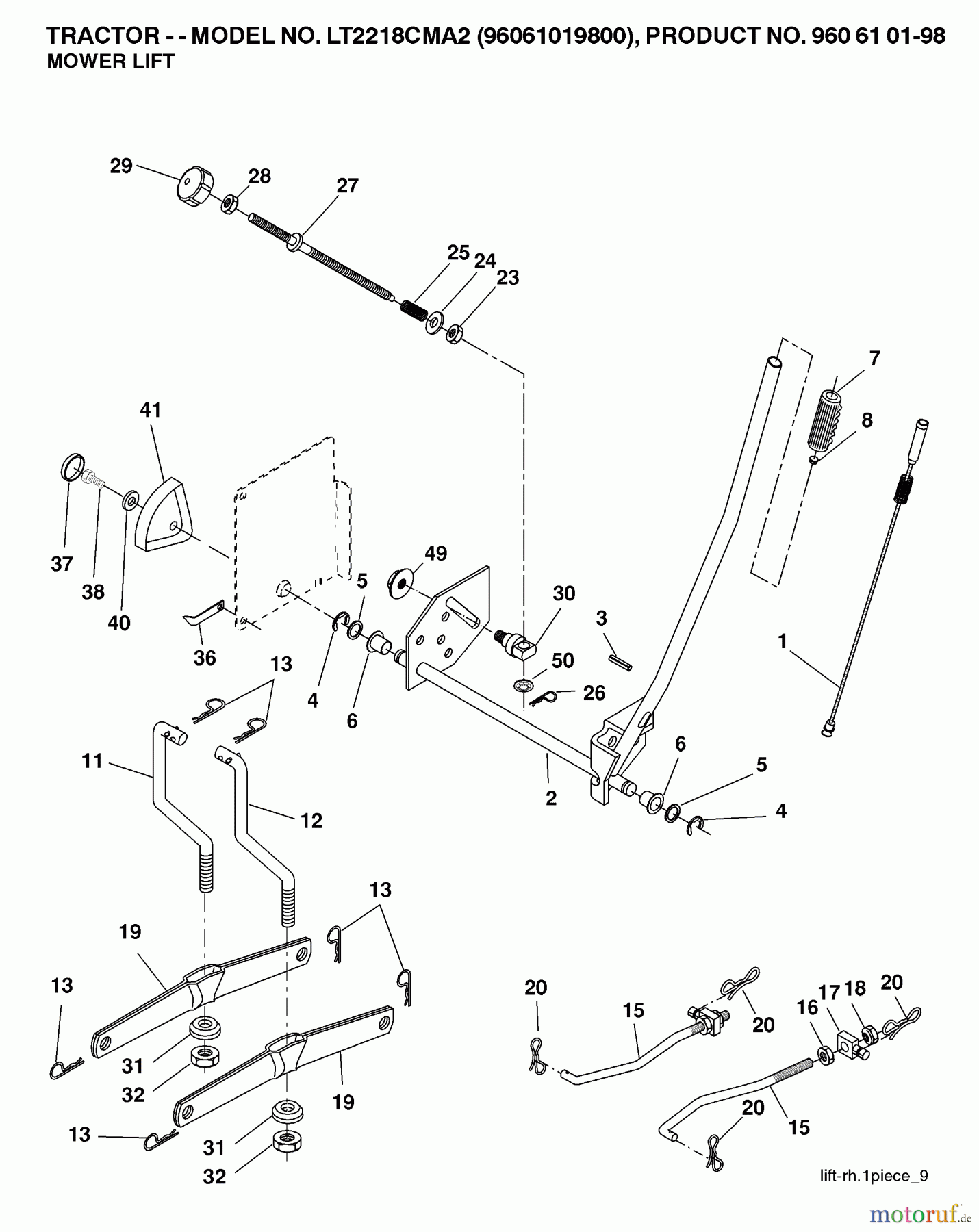 Jonsered Rasen und Garten Traktoren LT2218 CMA2 (96061019800) - Jonsered Lawn & Garden Tractor (2007-04) MOWER LIFT / DECK LIFT