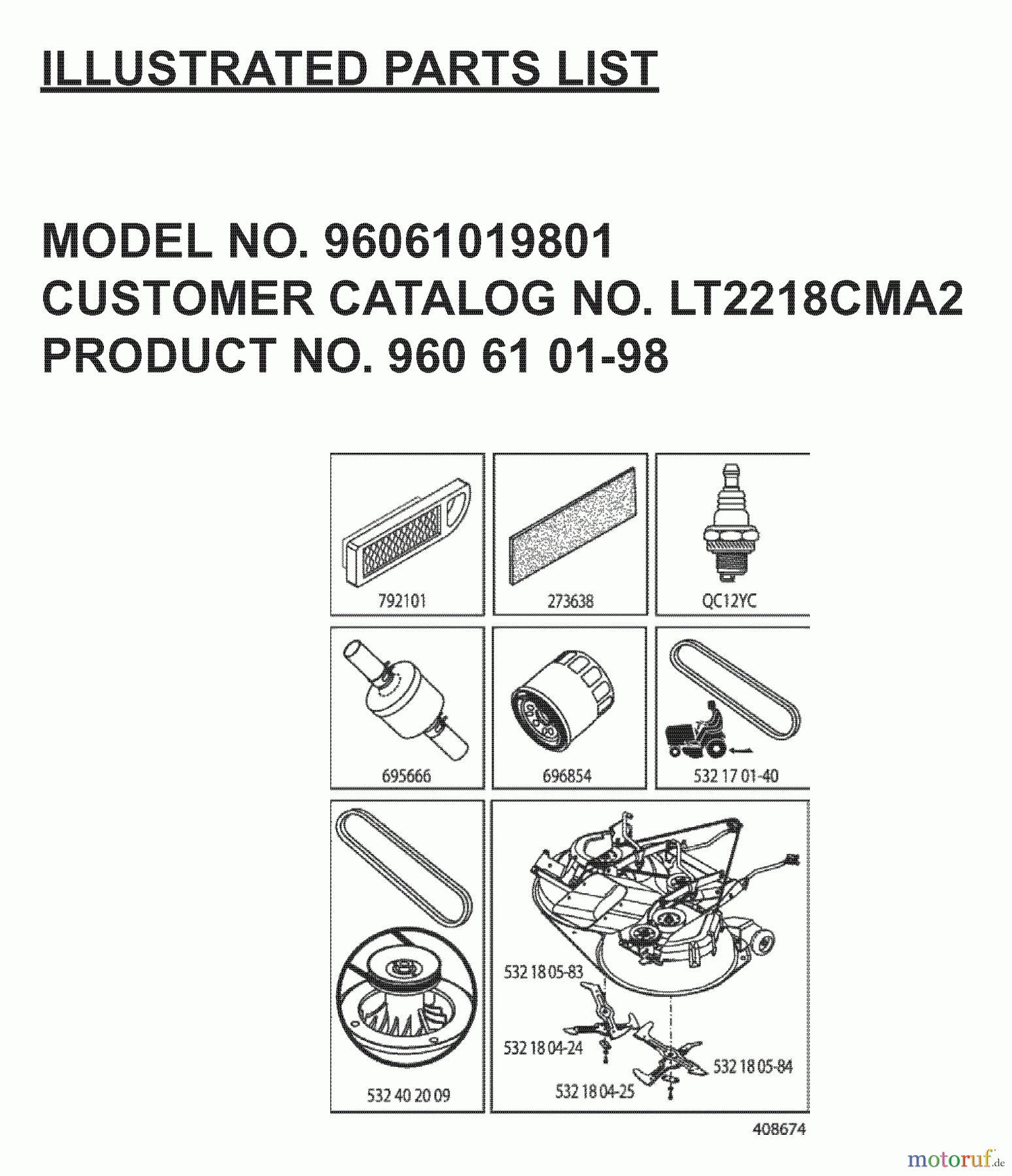 Jonsered Rasen und Garten Traktoren LT2218 CMA2 (96061019801) - Jonsered Lawn & Garden Tractor (2007-07) FREQUENTLY USED PARTS