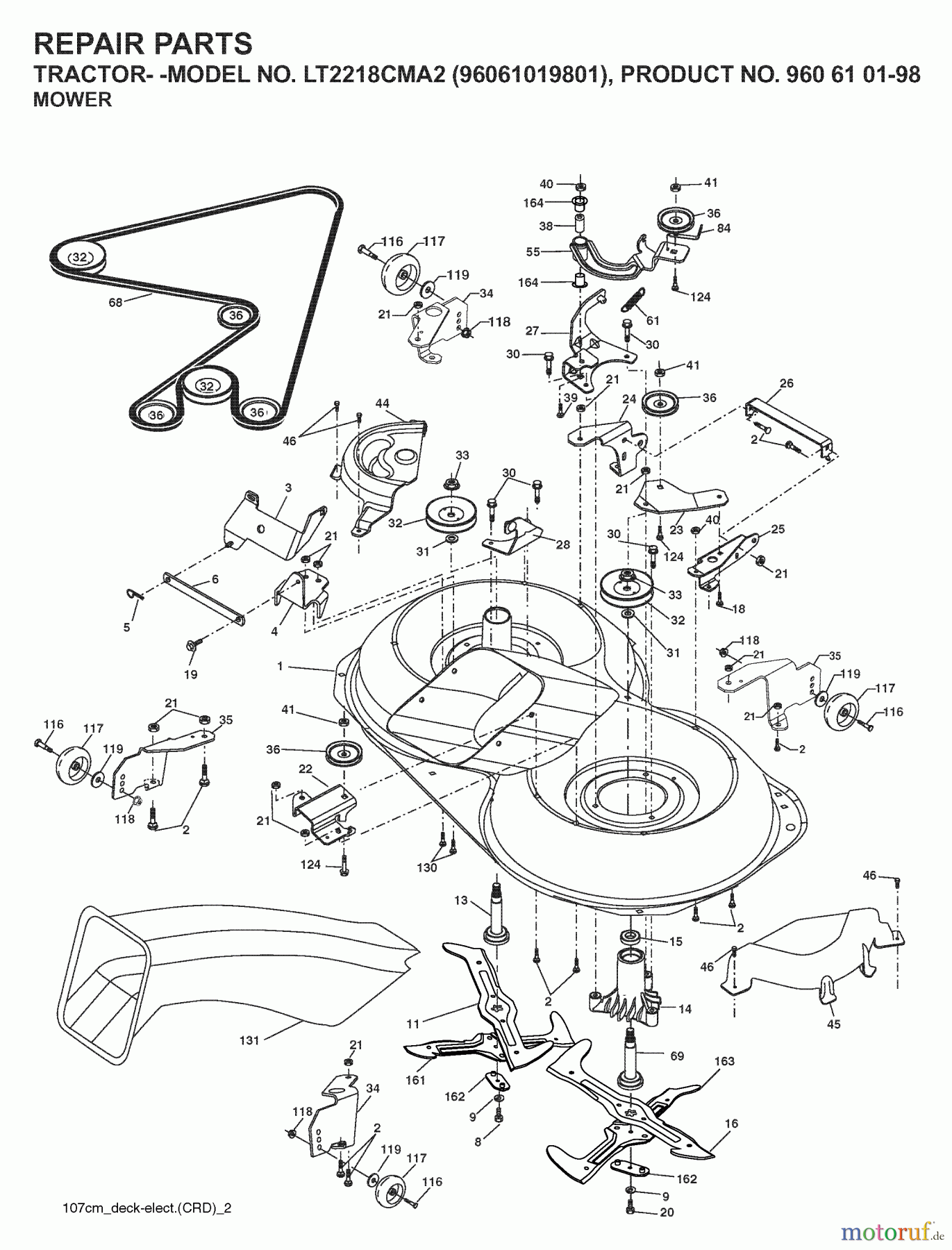 Jonsered Rasen und Garten Traktoren LT2218 CMA2 (96061019801) - Jonsered Lawn & Garden Tractor (2007-07) MOWER DECK / CUTTING DECK