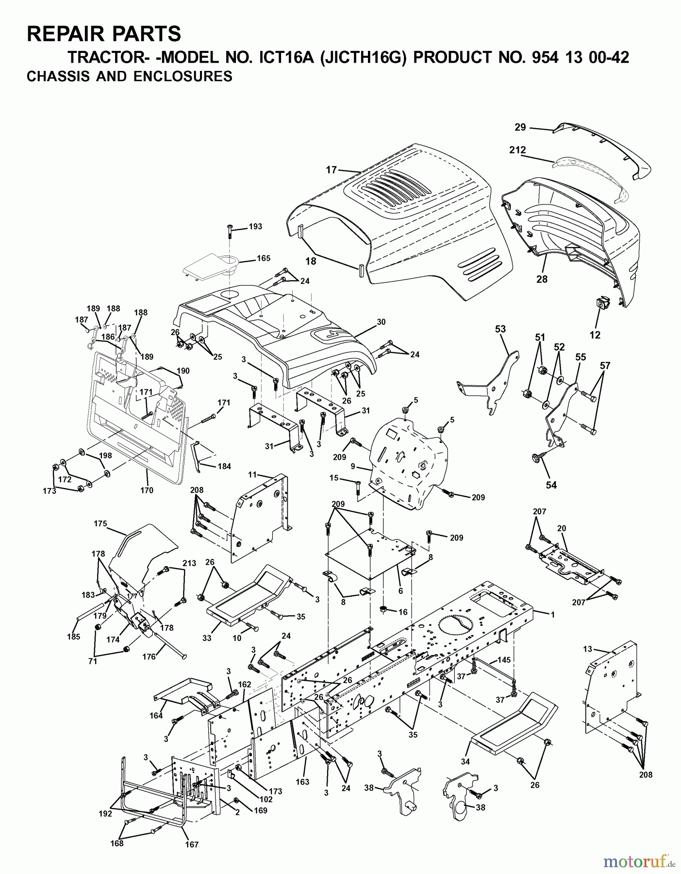 Jonsered Rasen und Garten Traktoren ICT16A (JICTH16G, 954130042) - Jonsered Lawn & Garden Tractor (2001-02) CHASSIS ENCLOSURES