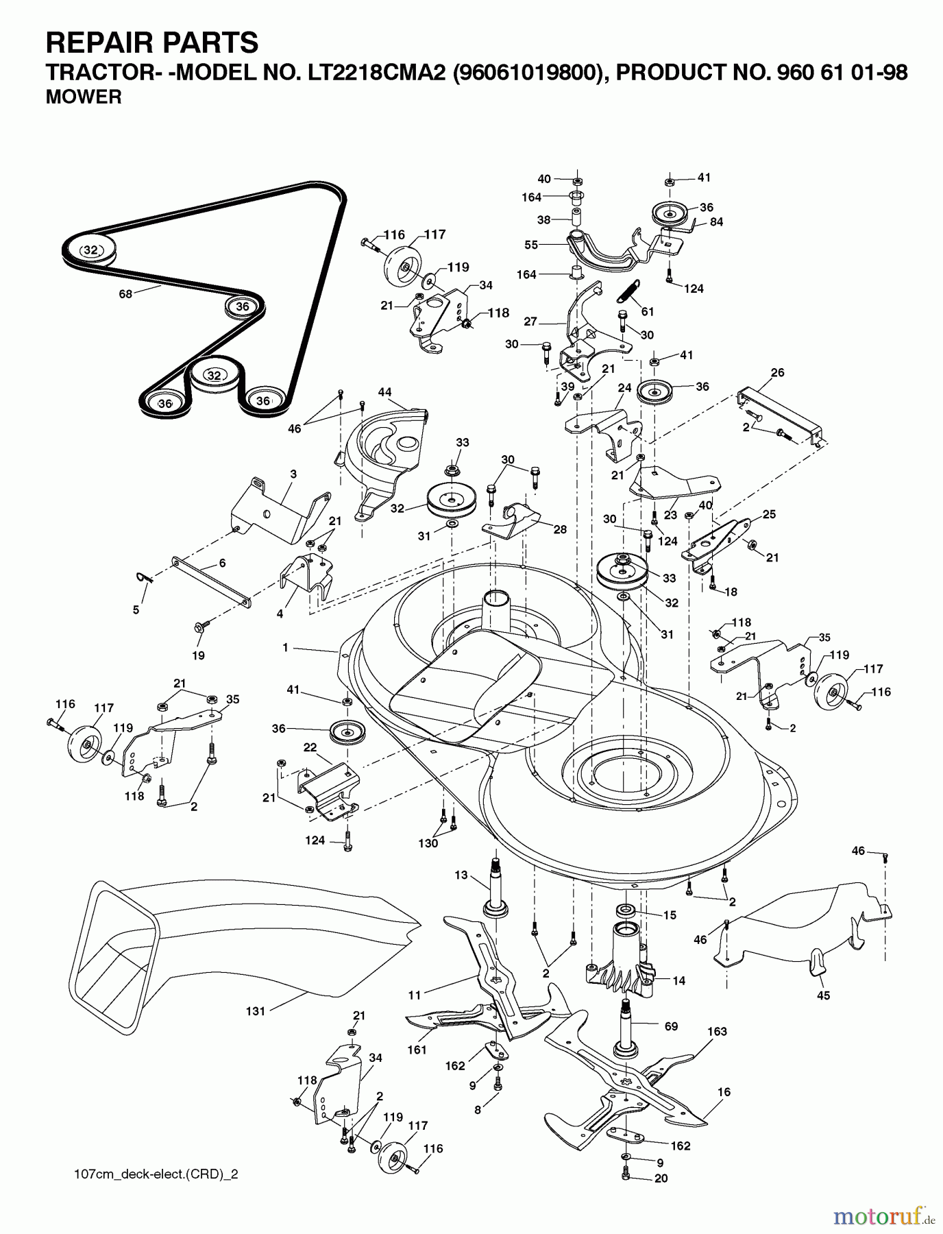 Jonsered Rasen und Garten Traktoren LT2218 CMA2 (96061019900) - Jonsered Lawn & Garden Tractor (2007-04) MOWER DECK / CUTTING DECK