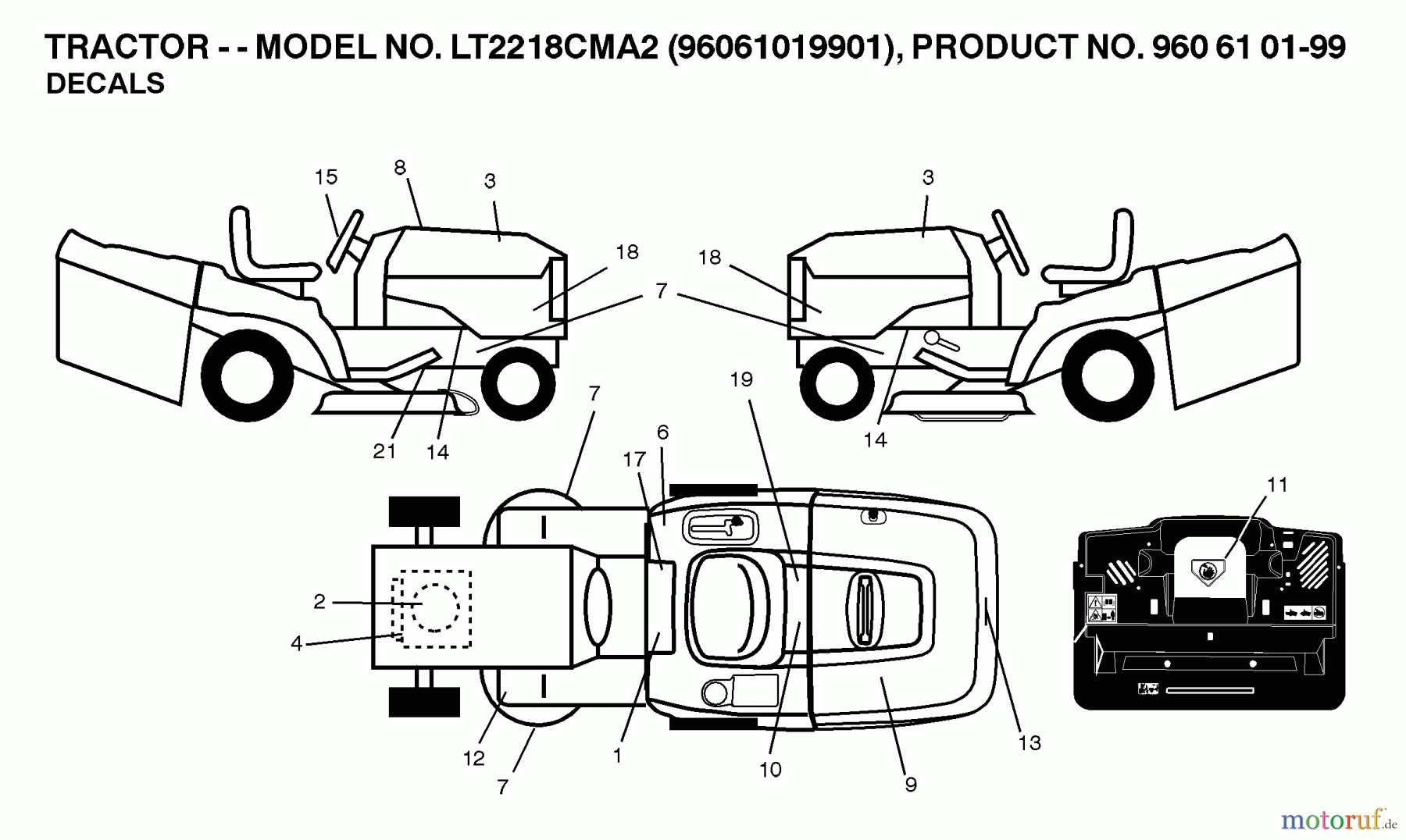 Jonsered Rasen und Garten Traktoren LT2218 CMA2 (96061019901) - Jonsered Lawn & Garden Tractor (2007-05) DECALS