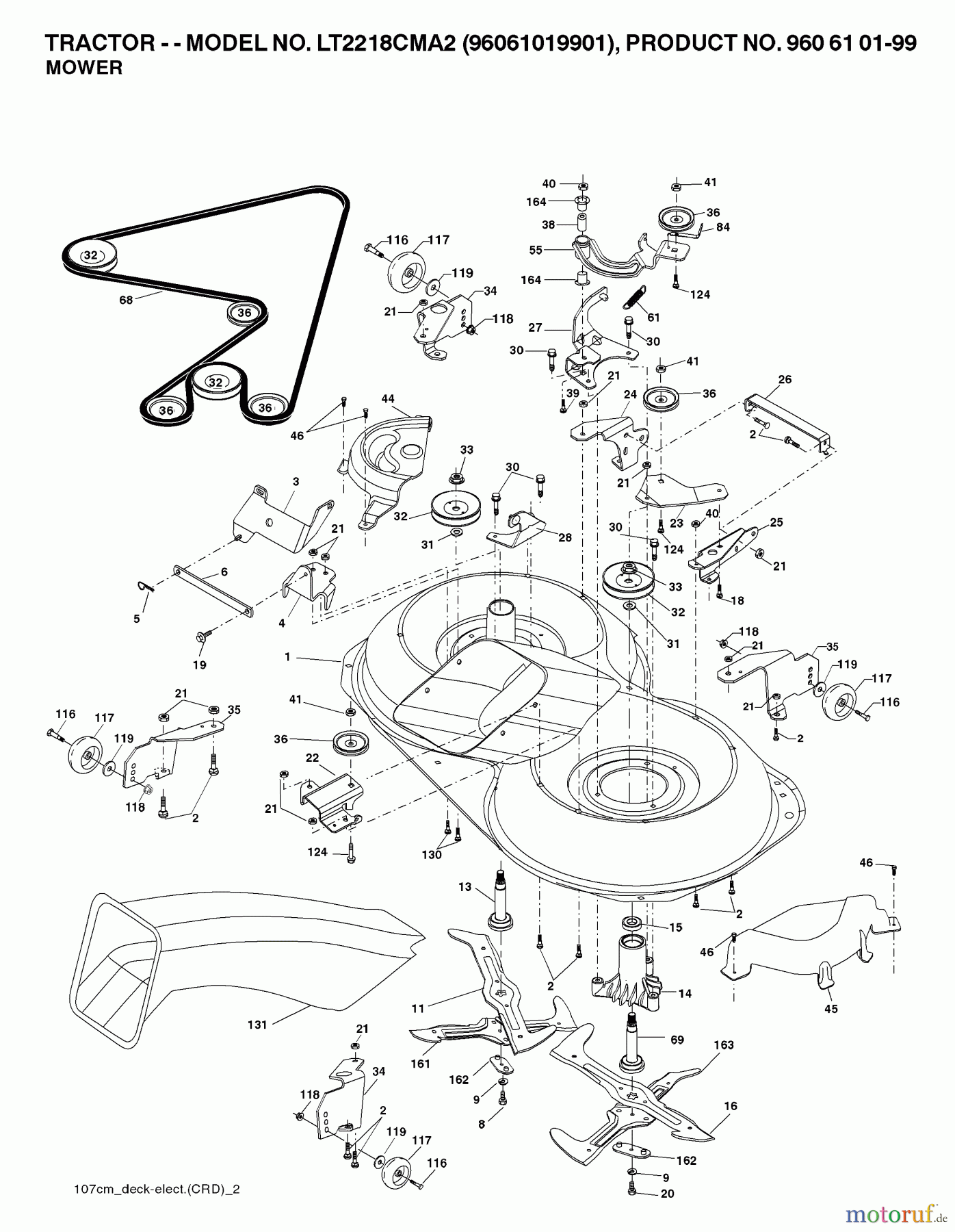 Jonsered Rasen und Garten Traktoren LT2218 CMA2 (96061019901) - Jonsered Lawn & Garden Tractor (2007-05) MOWER DECK / CUTTING DECK