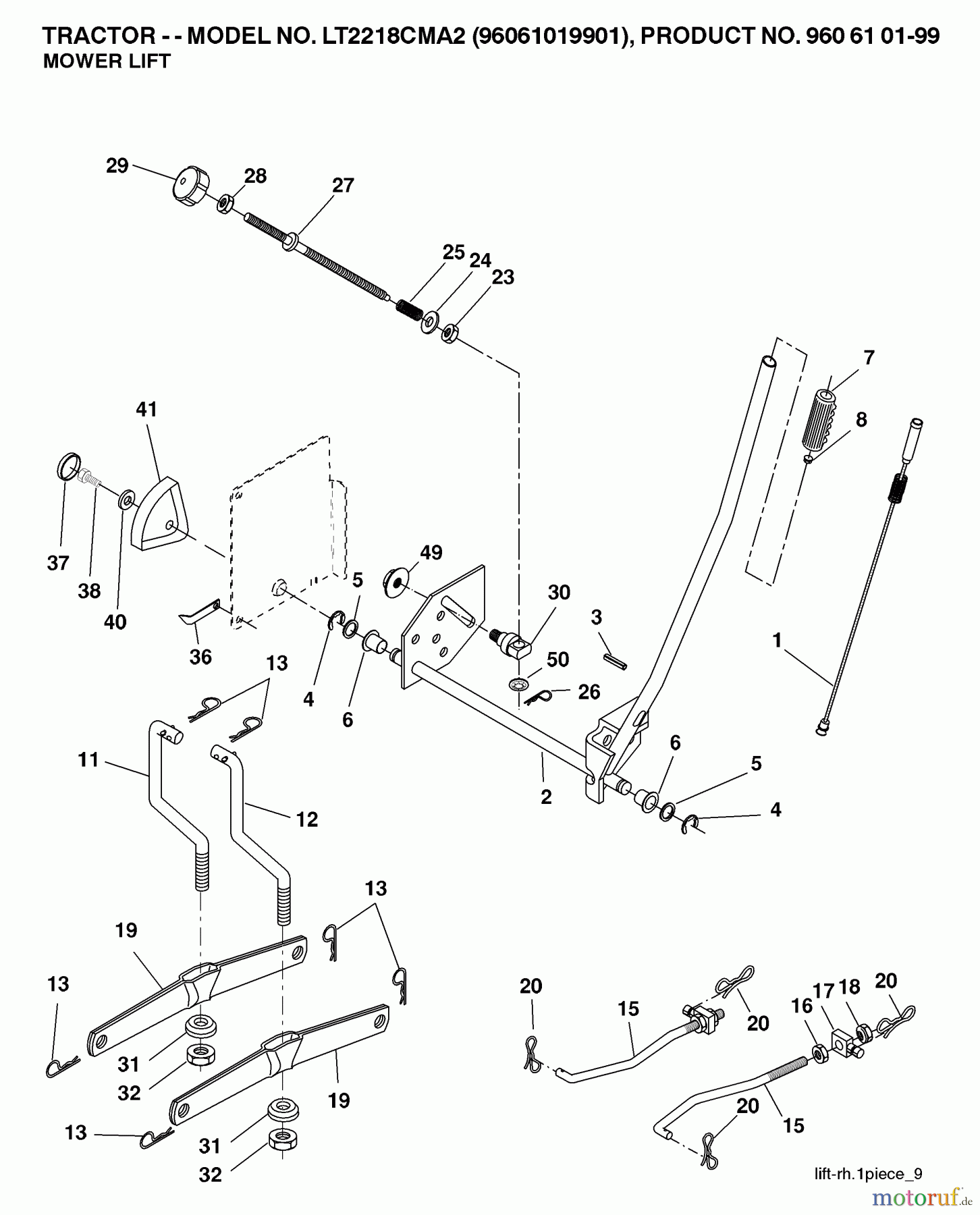 Jonsered Rasen und Garten Traktoren LT2218 CMA2 (96061019901) - Jonsered Lawn & Garden Tractor (2007-05) MOWER LIFT / DECK LIFT