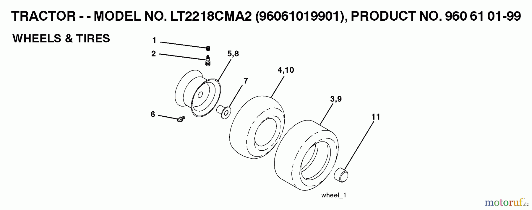 Jonsered Rasen und Garten Traktoren LT2218 CMA2 (96061019901) - Jonsered Lawn & Garden Tractor (2007-05) WHEELS TIRES
