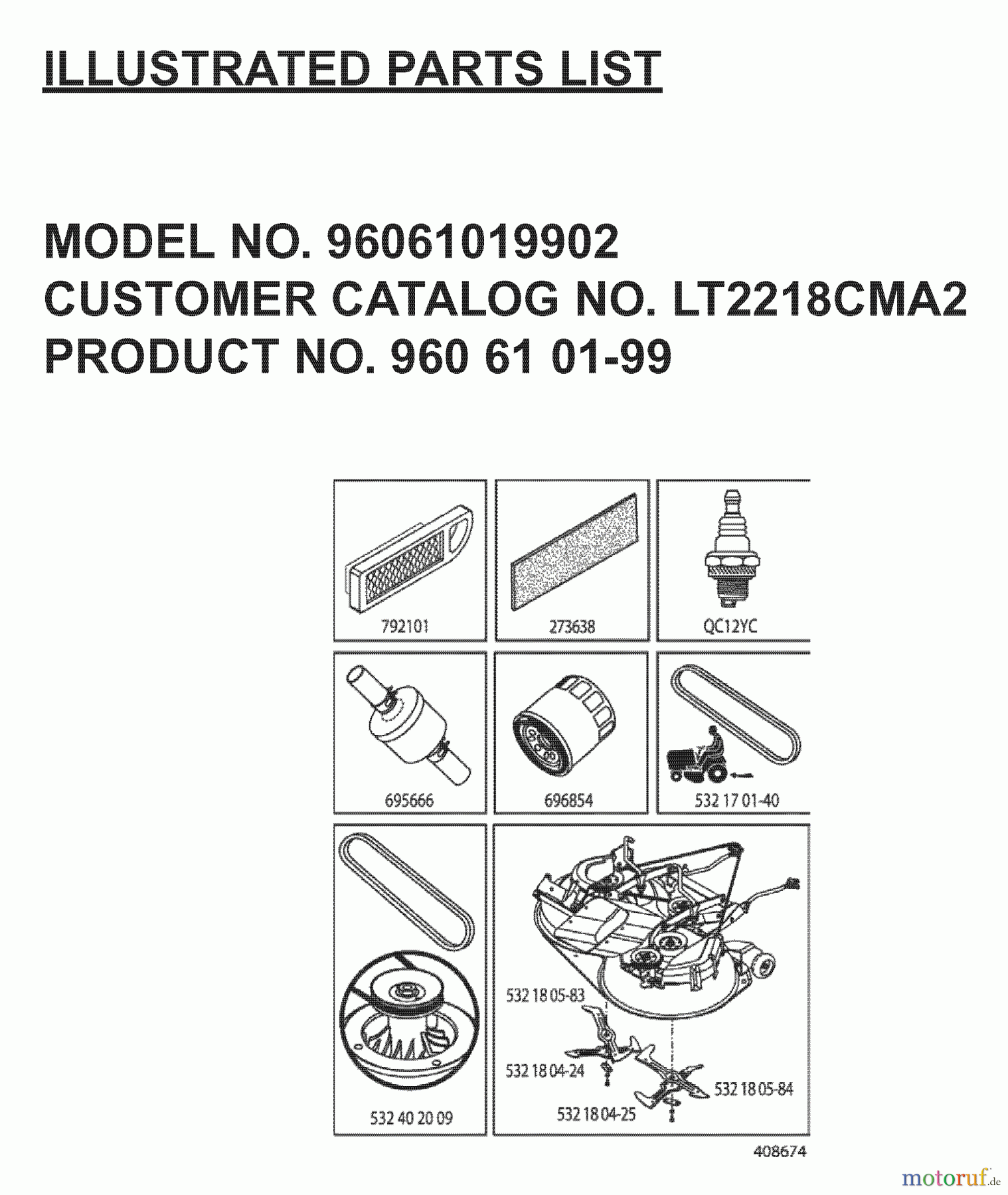  Jonsered Rasen  und Garten Traktoren LT2218 CMA2 (96061019902) - Jonsered Lawn & Garden Tractor (2007-07) FREQUENTLY USED PARTS