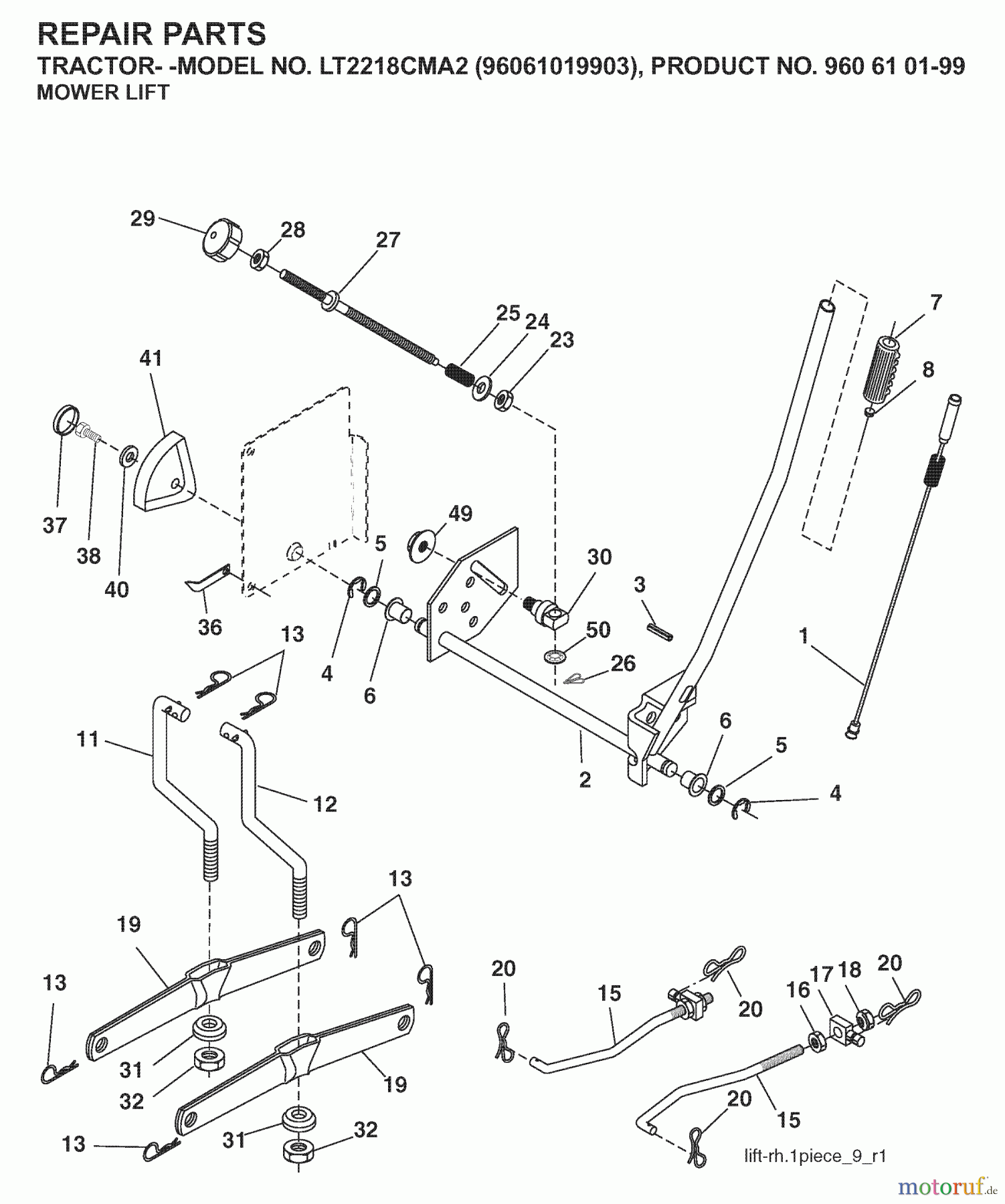 Jonsered Rasen und Garten Traktoren LT2218 CMA2 (96061019903) - Jonsered Lawn & Garden Tractor (2007-10) MOWER LIFT / DECK LIFT