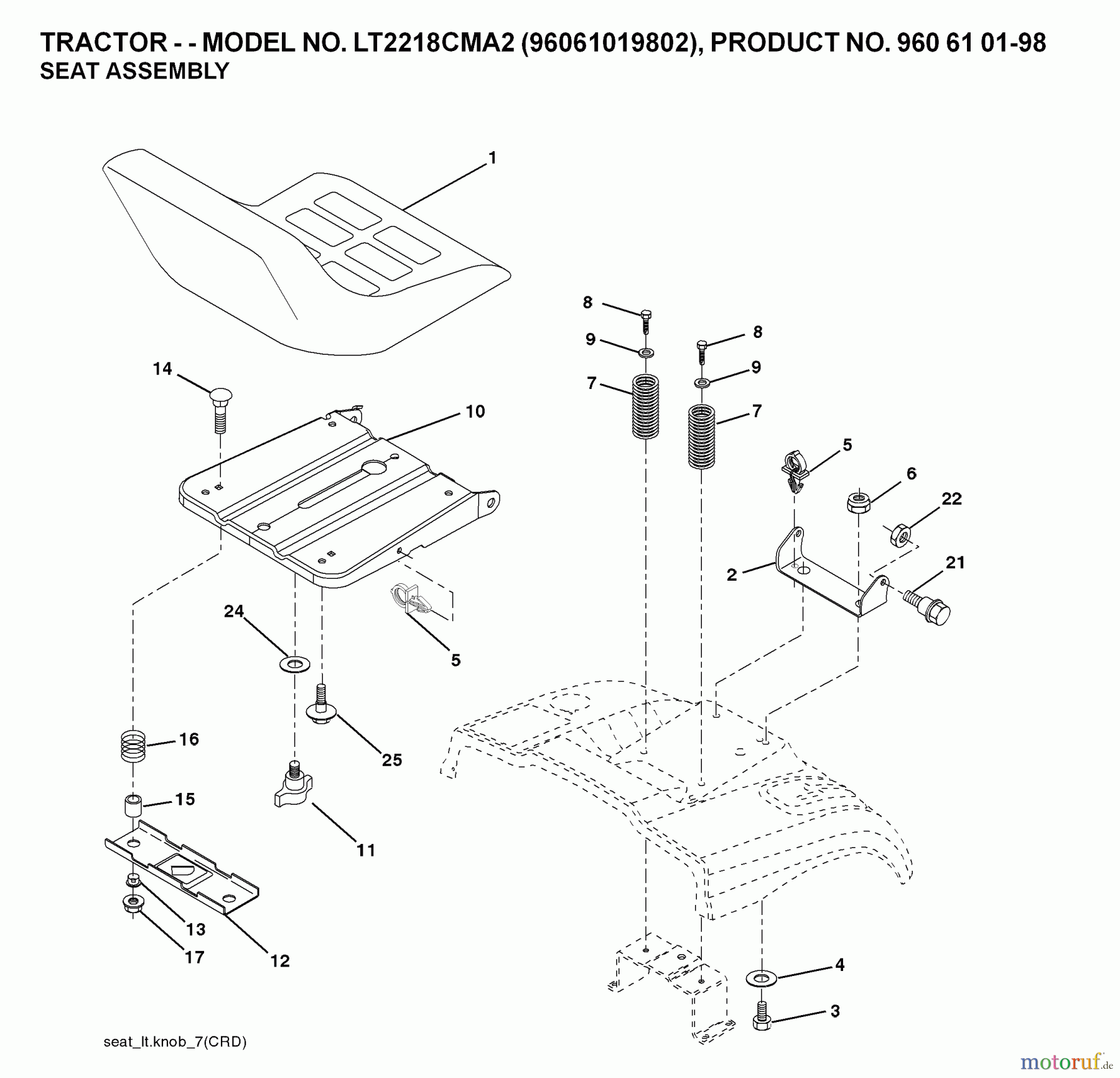 Jonsered Rasen und Garten Traktoren LT2218 CMA2 (96061019903) - Jonsered Lawn & Garden Tractor (2007-10) SEAT