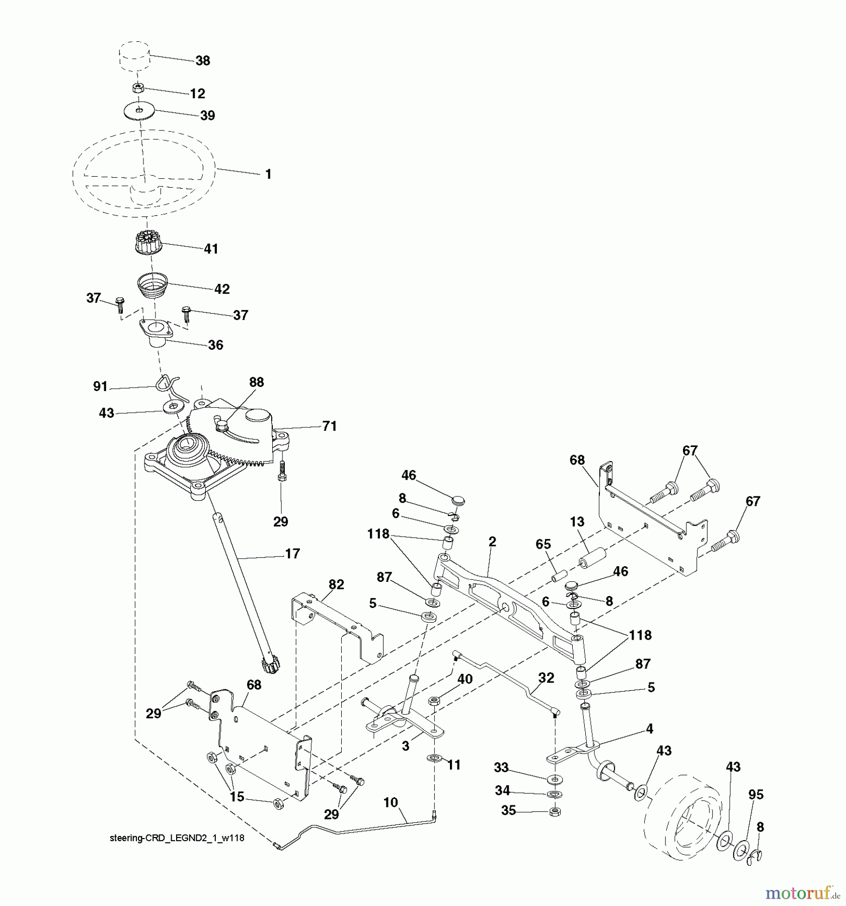 Jonsered Rasen und Garten Traktoren LT2218 CMA2 (96061024000) - Jonsered Lawn & Garden Tractor (2009-01) STEERING