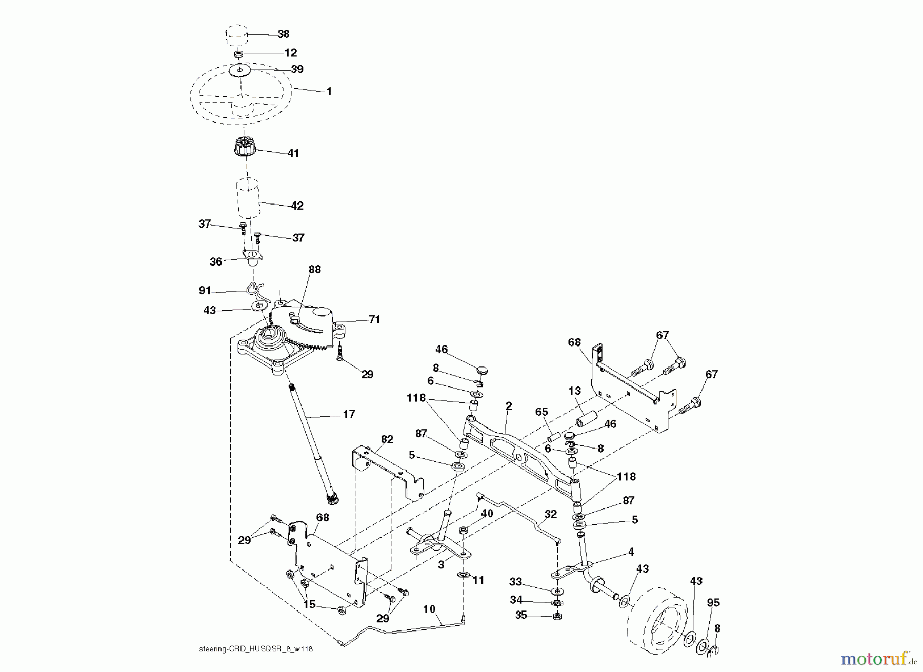Jonsered Rasen und Garten Traktoren LT2218 CMA2 (96061026700) - Jonsered Lawn & Garden Tractor (2010-02) STEERING