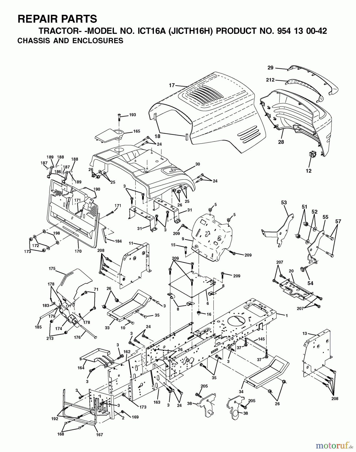  Jonsered Rasen  und Garten Traktoren ICT16A (JICTH16H, 954130042) - Jonsered Lawn & Garden Tractor (2002-01) CHASSIS ENCLOSURES