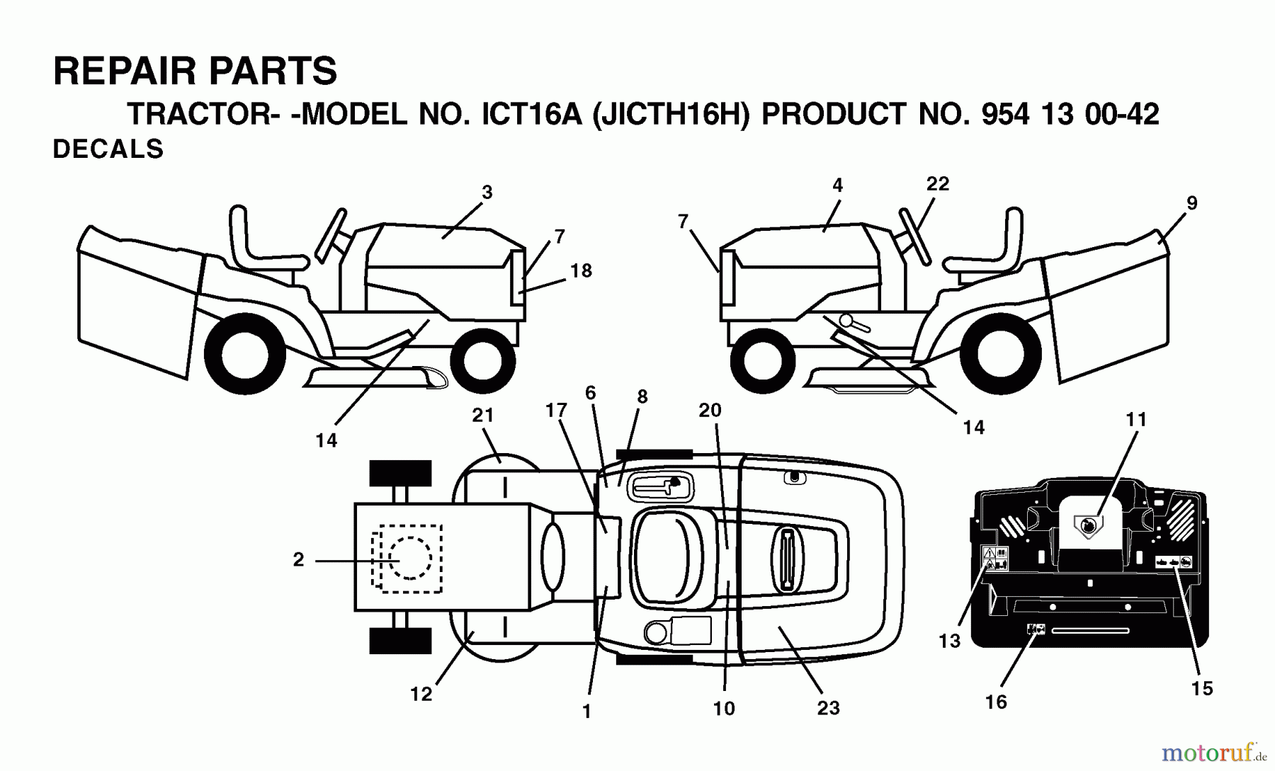 Jonsered Rasen und Garten Traktoren ICT16A (JICTH16H, 954130042) - Jonsered Lawn & Garden Tractor (2002-01) DECALS