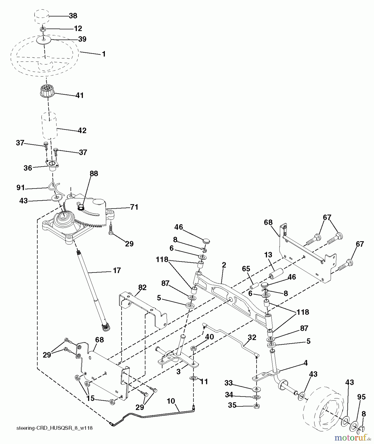 Jonsered Rasen und Garten Traktoren LT2218 CMA2 (96061026701) - Jonsered Lawn & Garden Tractor (2010-08) STEERING