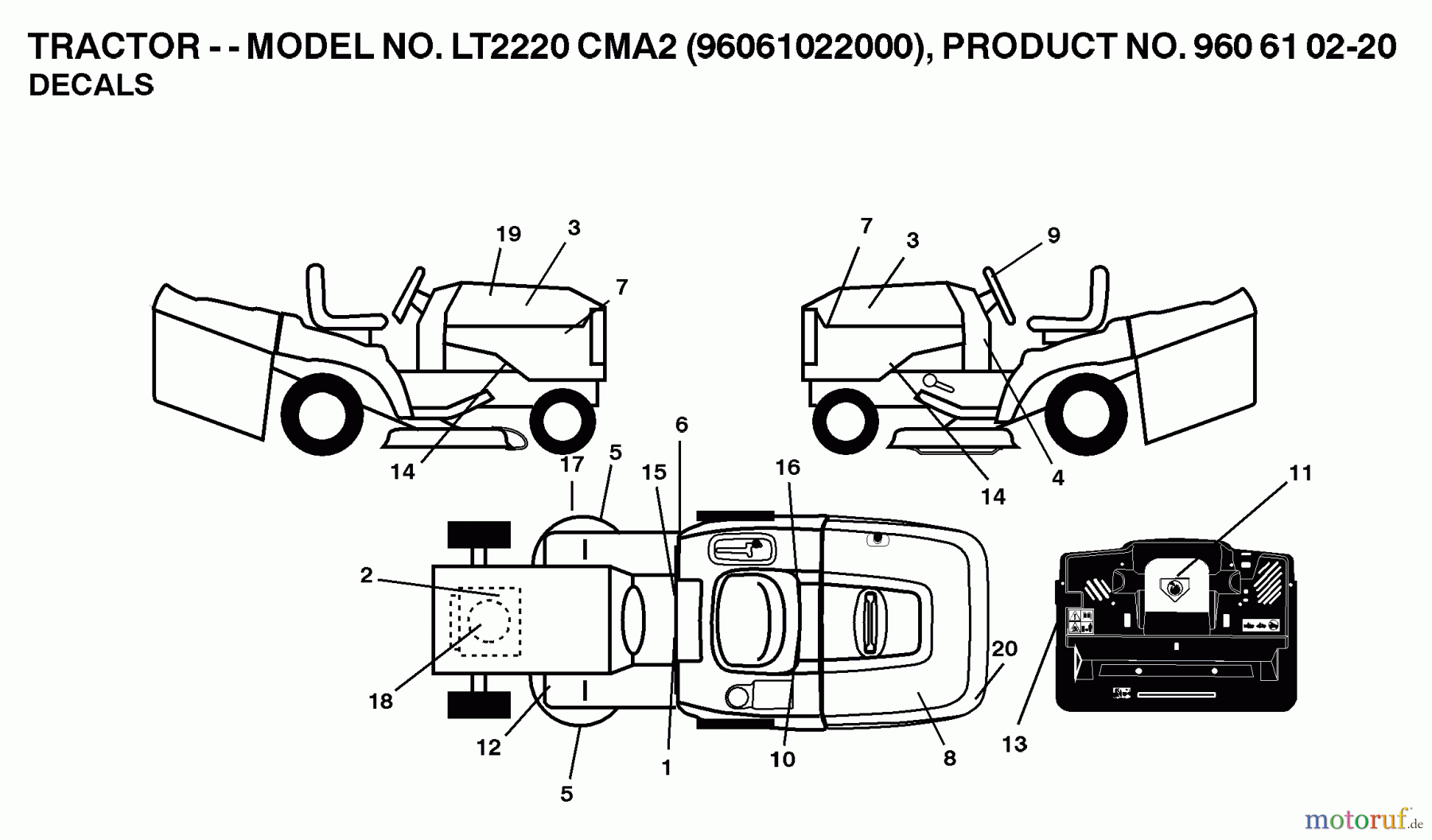 Jonsered Rasen und Garten Traktoren LT2220 CMA2 (96061022000) - Jonsered Lawn & Garden Tractor (2007-04) DECALS