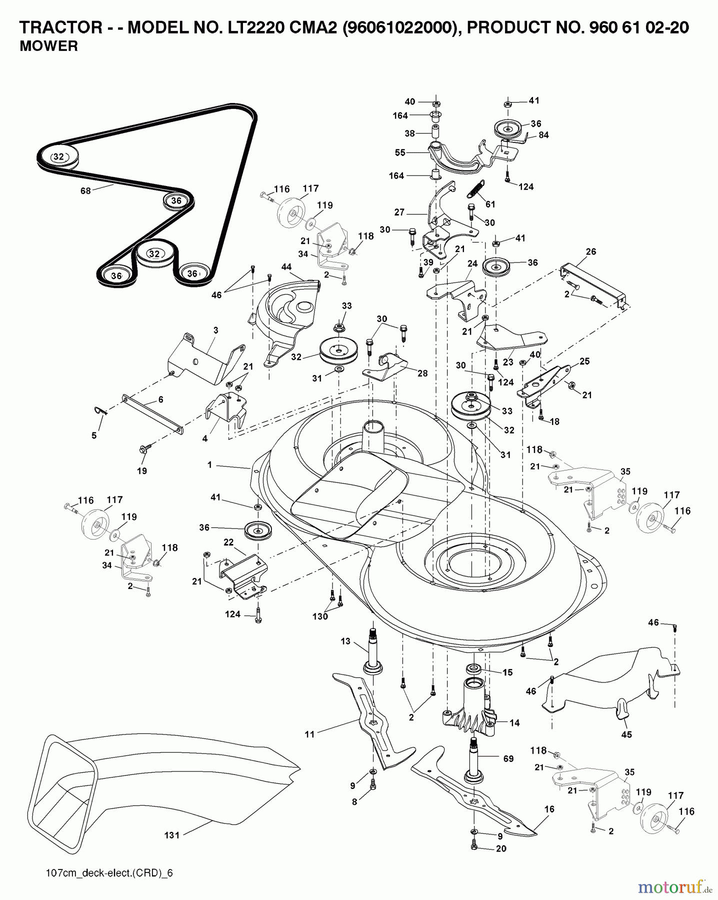 Jonsered Rasen und Garten Traktoren LT2220 CMA2 (96061022000) - Jonsered Lawn & Garden Tractor (2007-04) MOWER DECK / CUTTING DECK