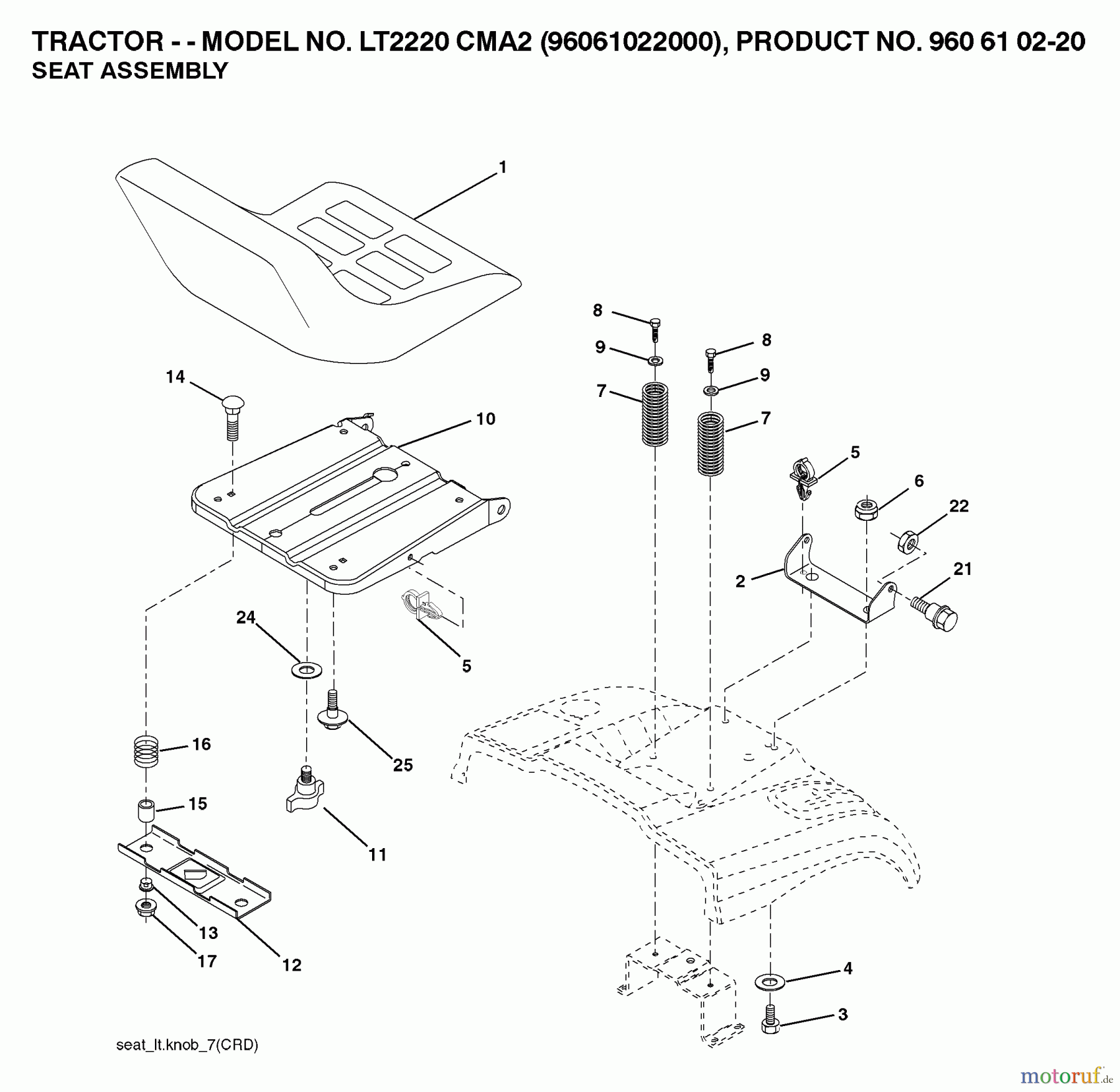 Jonsered Rasen und Garten Traktoren LT2220 CMA2 (96061022000) - Jonsered Lawn & Garden Tractor (2007-04) SEAT