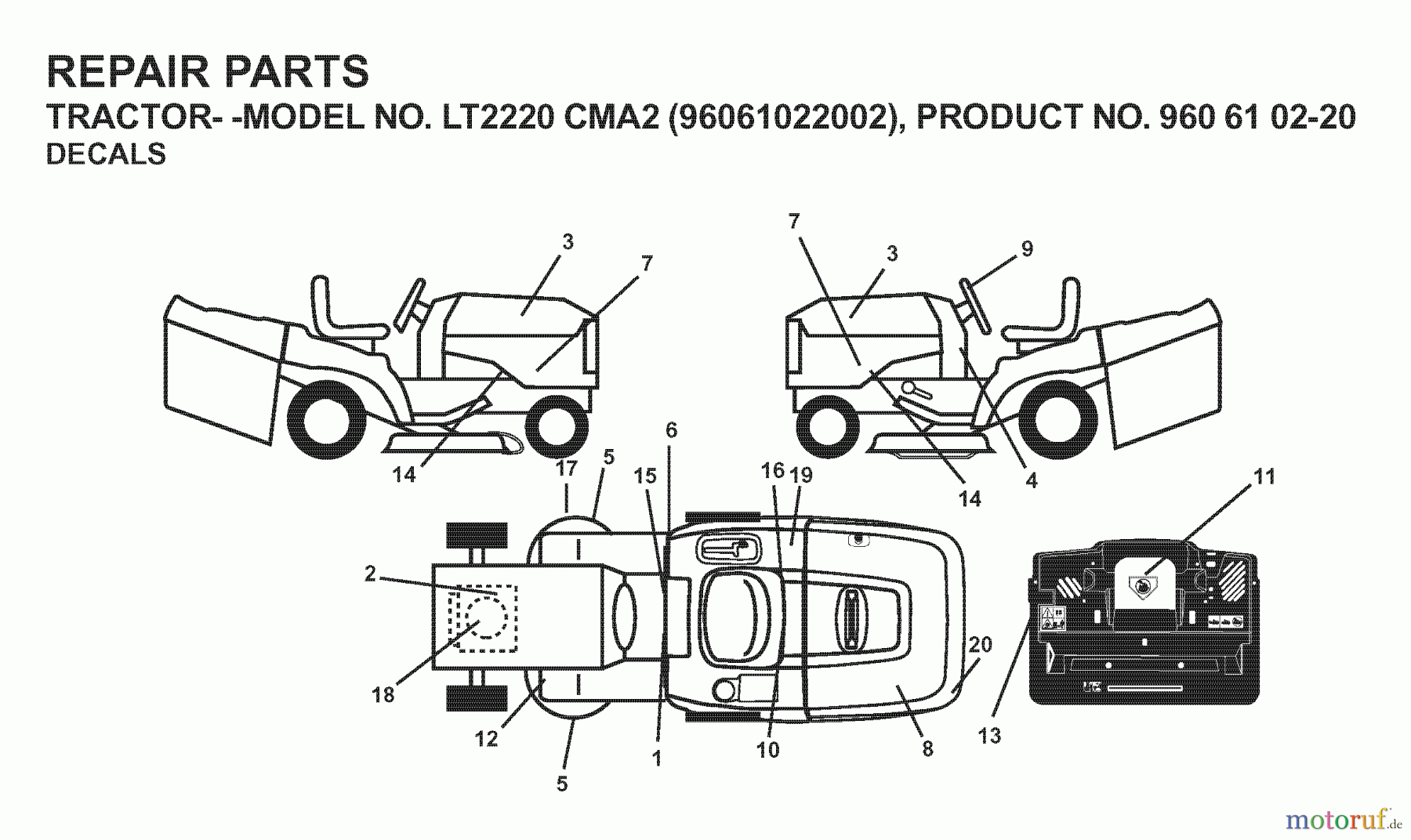  Jonsered Rasen  und Garten Traktoren LT2220 CMA2 (96061022002) - Jonsered Lawn & Garden Tractor (2008-01) DECALS