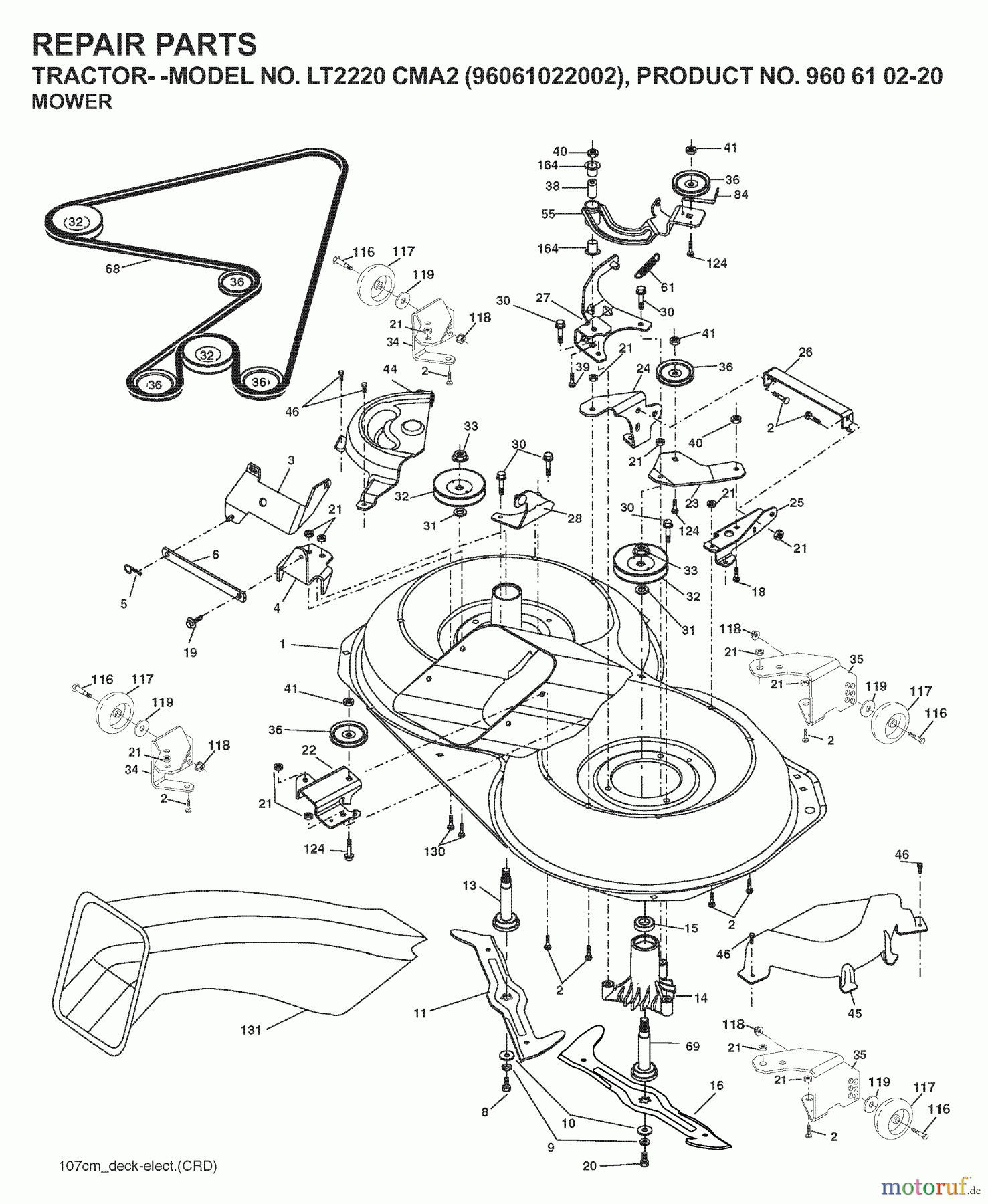 Jonsered Rasen und Garten Traktoren LT2220 CMA2 (96061022002) - Jonsered Lawn & Garden Tractor (2008-01) MOWER DECK / CUTTING DECK