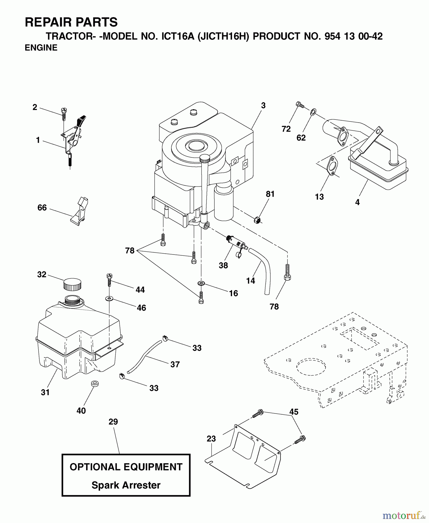 Jonsered Rasen und Garten Traktoren ICT16A (JICTH16H, 954130042) - Jonsered Lawn & Garden Tractor (2002-01) ENGINE