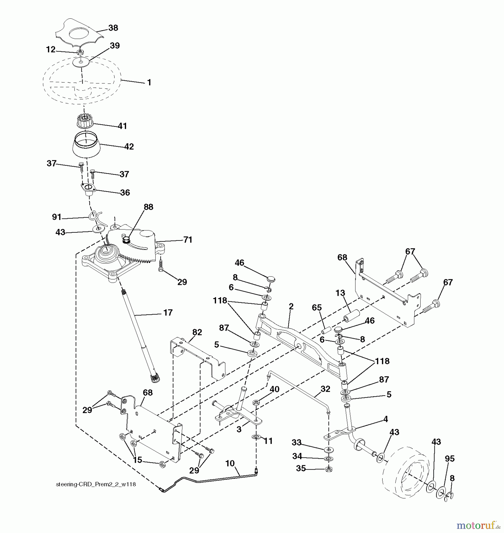 Jonsered Rasen und Garten Traktoren LT2220 CMA2 (96061022003) - Jonsered Lawn & Garden Tractor (2009-07) STEERING