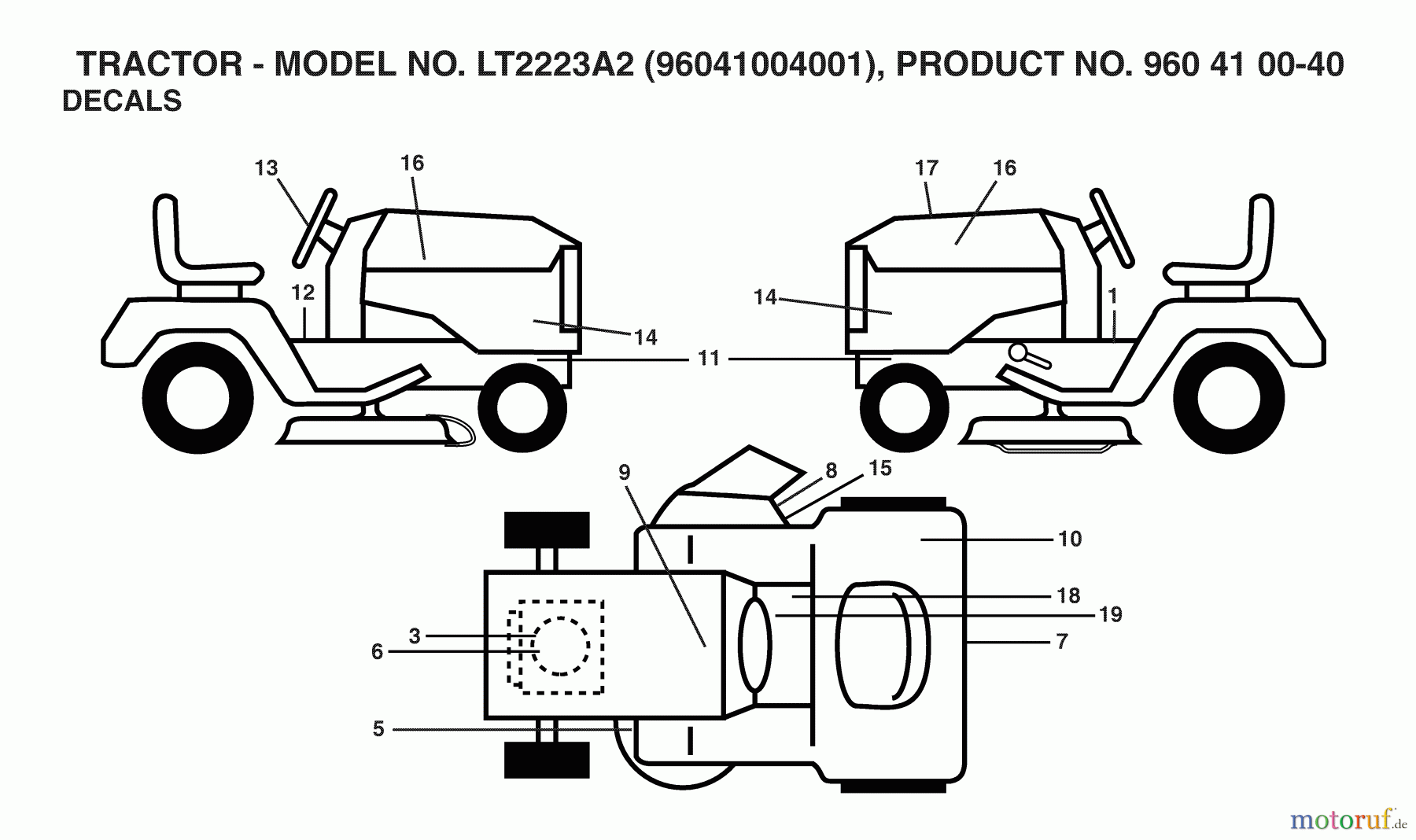  Jonsered Rasen  und Garten Traktoren LT2223 A2 (960410040, 96041004001) - Jonsered Lawn & Garden Tractor (2007-05) DECALS