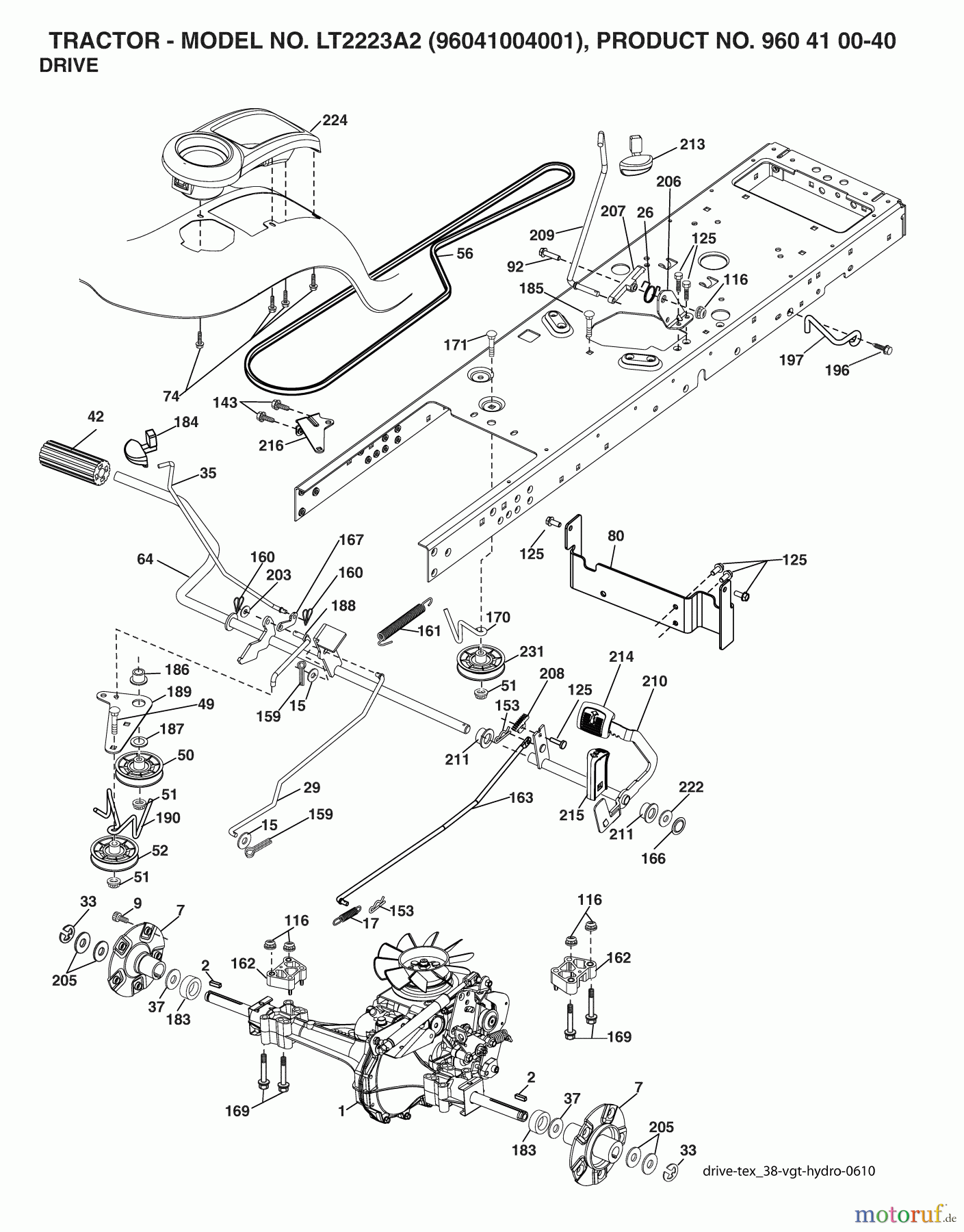 Jonsered Rasen und Garten Traktoren LT2223 A2 (960410040, 96041004001) - Jonsered Lawn & Garden Tractor (2007-05) DRIVE