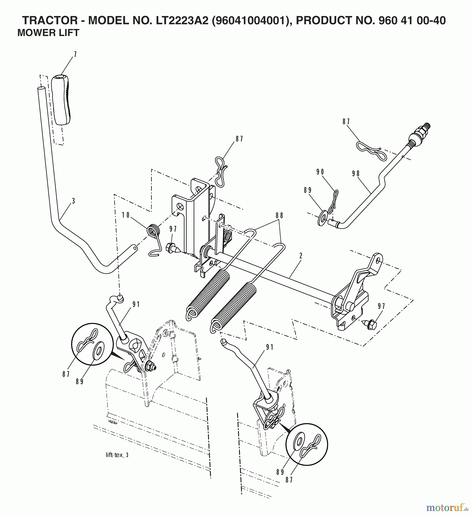 Jonsered Rasen und Garten Traktoren LT2223 A2 (960410040, 96041004001) - Jonsered Lawn & Garden Tractor (2007-05) MOWER LIFT / DECK LIFT