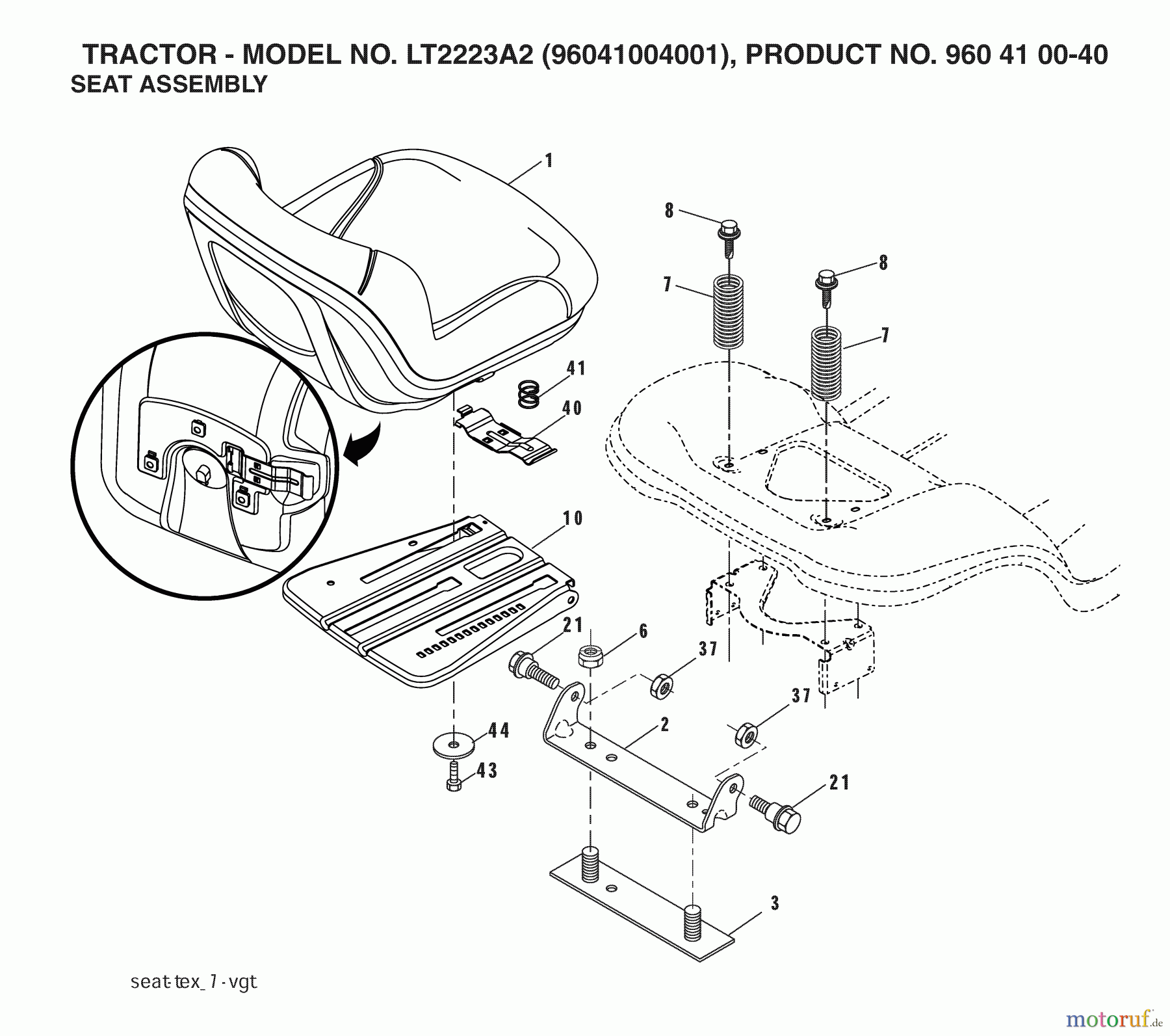  Jonsered Rasen  und Garten Traktoren LT2223 A2 (960410040, 96041004001) - Jonsered Lawn & Garden Tractor (2007-05) SEAT