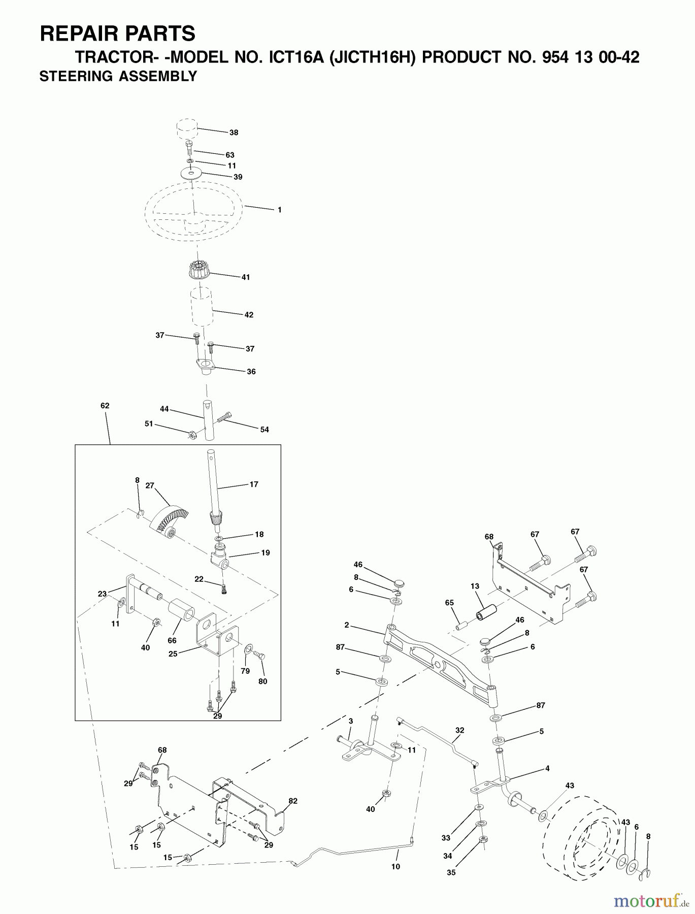  Jonsered Rasen  und Garten Traktoren ICT16A (JICTH16H, 954130042) - Jonsered Lawn & Garden Tractor (2002-01) STEERING