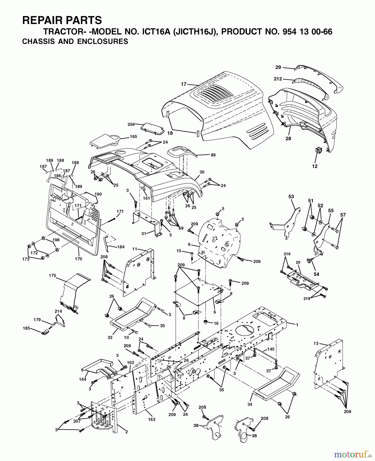  Jonsered Rasen  und Garten Traktoren ICT16A (JICTH16J, 954130066) - Jonsered Lawn & Garden Tractor (2002-06) CHASSIS ENCLOSURES
