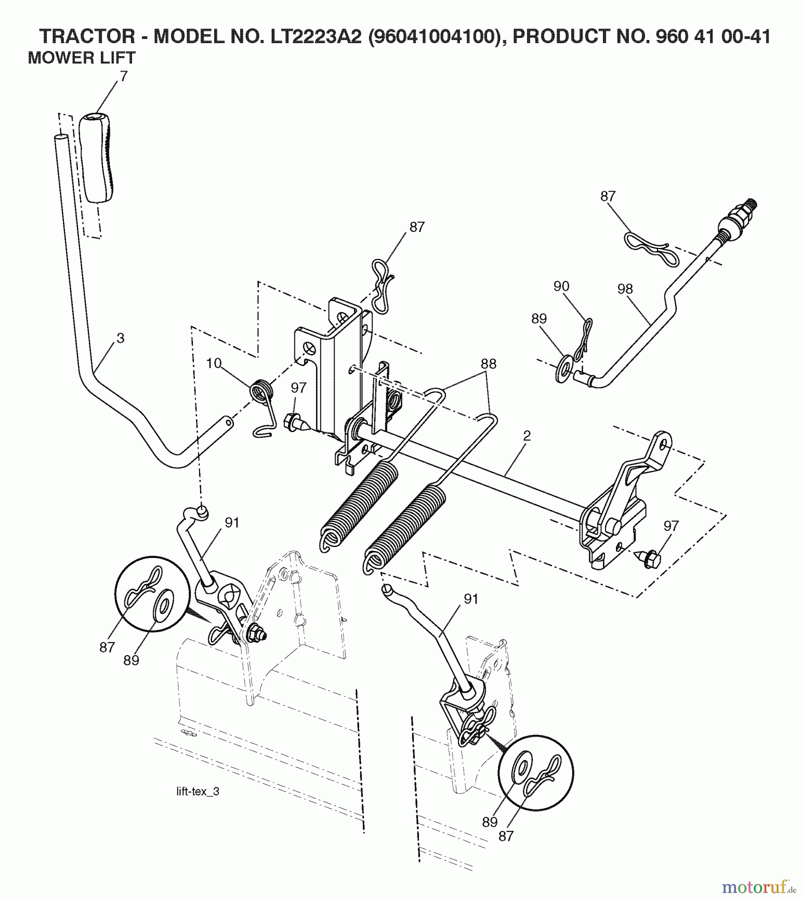 Jonsered Rasen und Garten Traktoren LT2223 A2 (96041004100) - Jonsered Lawn & Garden Tractor (2007-04) MOWER LIFT / DECK LIFT