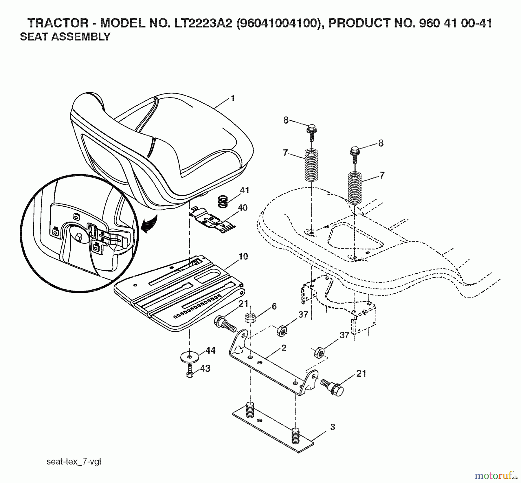 Jonsered Rasen und Garten Traktoren LT2223 A2 (96041004100) - Jonsered Lawn & Garden Tractor (2007-04) SEAT