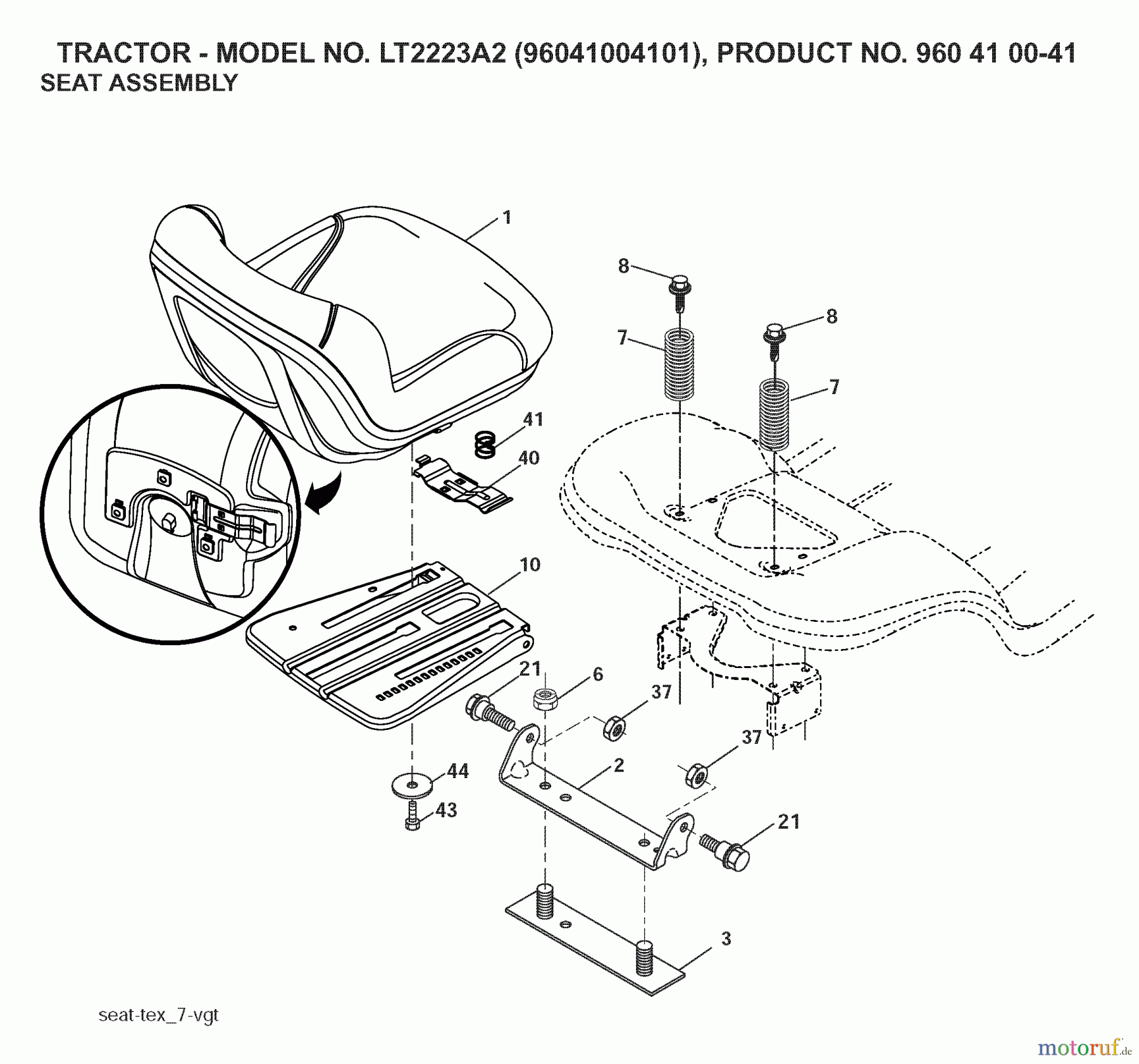 Jonsered Rasen  und Garten Traktoren LT2223 A2 (96041004101) - Jonsered Lawn & Garden Tractor (2007-06) SEAT