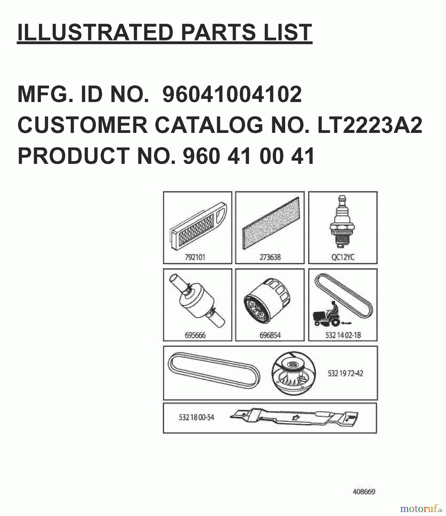 Jonsered Rasen und Garten Traktoren LT2223 A2 (96041004102) - Jonsered Lawn & Garden Tractor (2008-01) FREQUENTLY USED PARTS