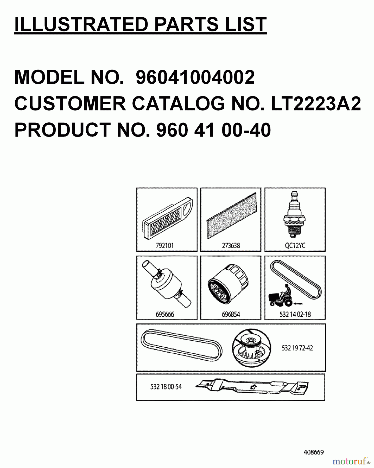 Jonsered Rasen und Garten Traktoren LT2223 A2 (96041004103) - Jonsered Lawn & Garden Tractor (2008-01) FREQUENTLY USED PARTS