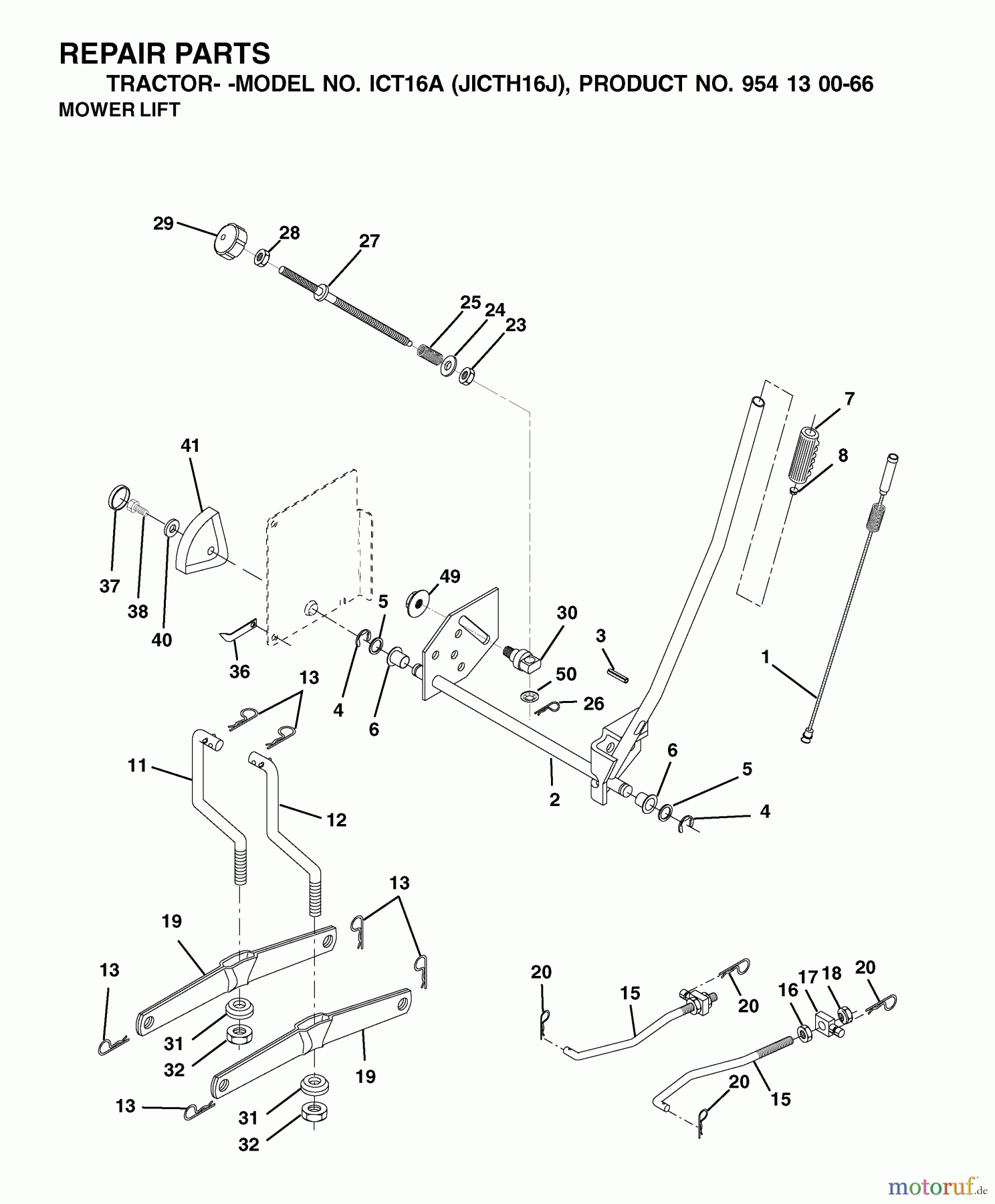 Jonsered Rasen und Garten Traktoren ICT16A (JICTH16J, 954130066) - Jonsered Lawn & Garden Tractor (2002-06) MOWER LIFT / DECK LIFT