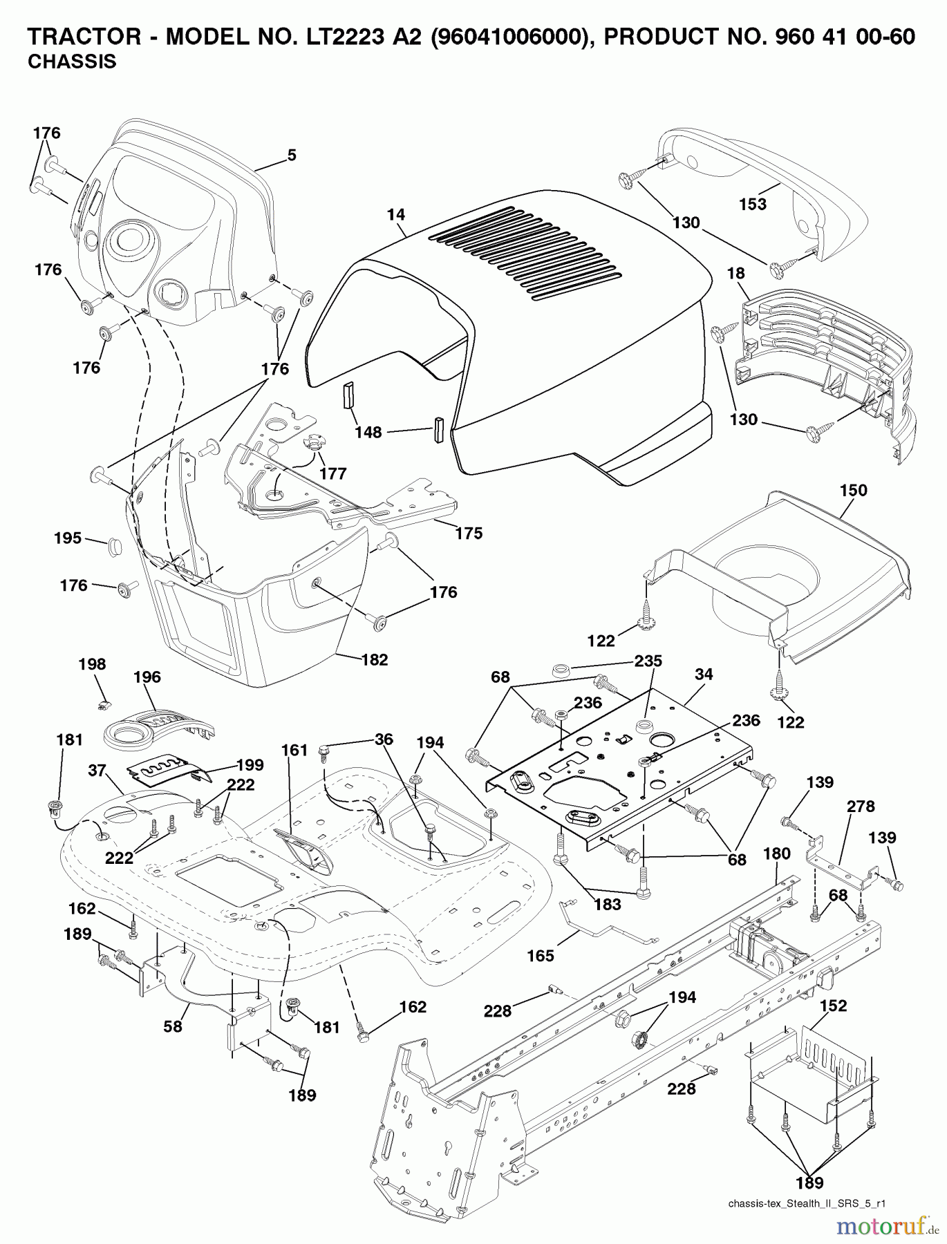  Jonsered Rasen  und Garten Traktoren LT2223 A2 (96041006000) - Jonsered Lawn & Garden Tractor (2007-04) CHASSIS ENCLOSURES