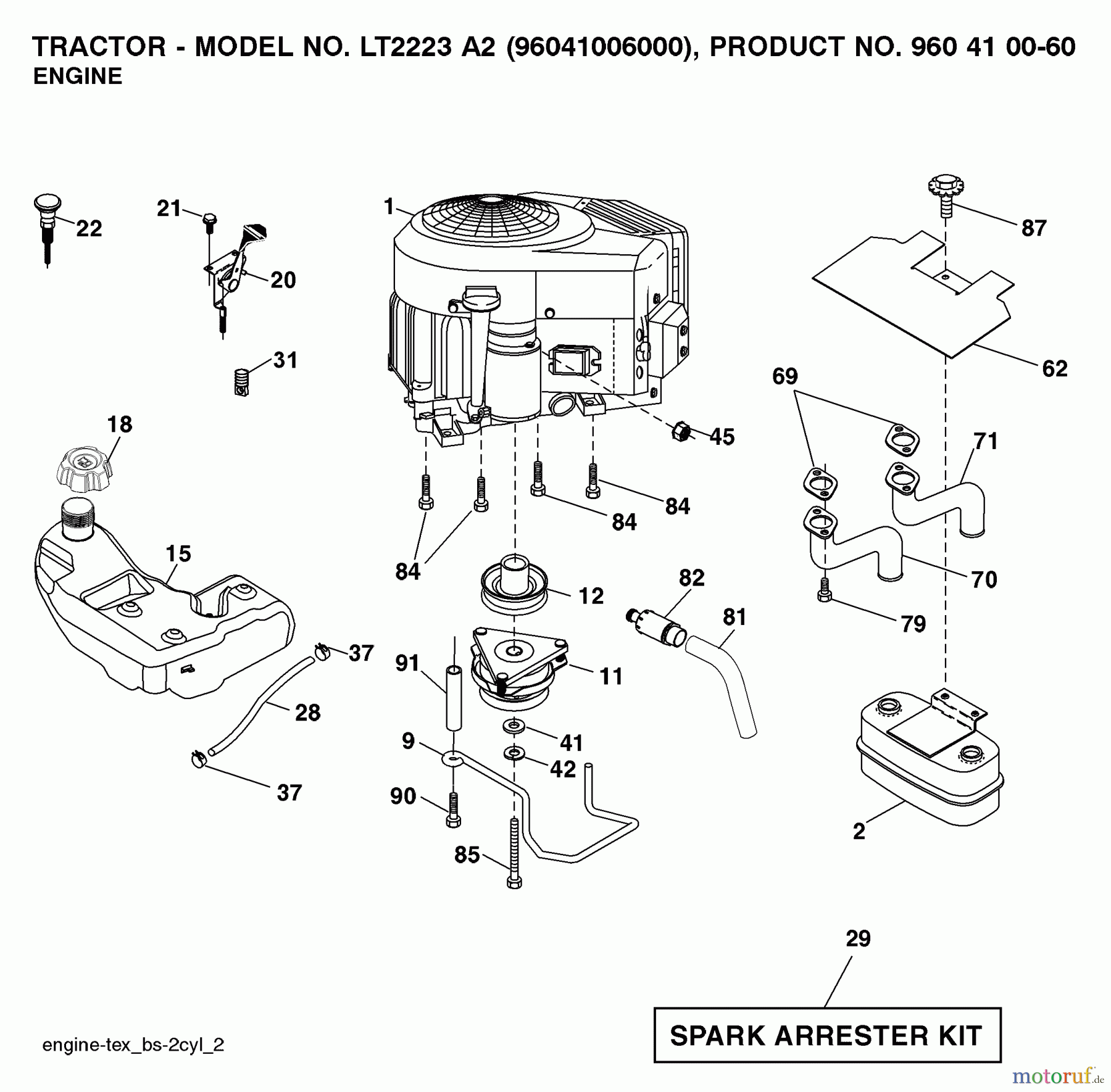 Jonsered Rasen und Garten Traktoren LT2223 A2 (96041006000) - Jonsered Lawn & Garden Tractor (2007-04) ENGINE