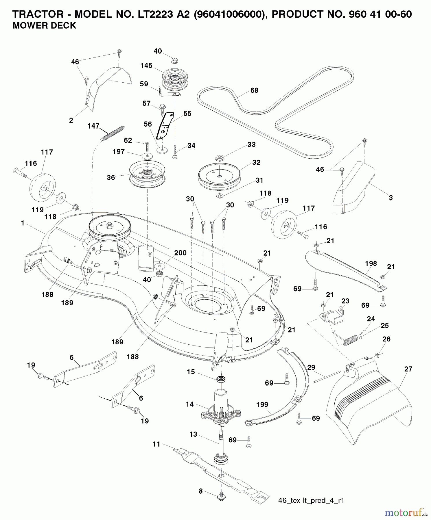 Jonsered Rasen und Garten Traktoren LT2223 A2 (96041006000) - Jonsered Lawn & Garden Tractor (2007-04) MOWER DECK / CUTTING DECK