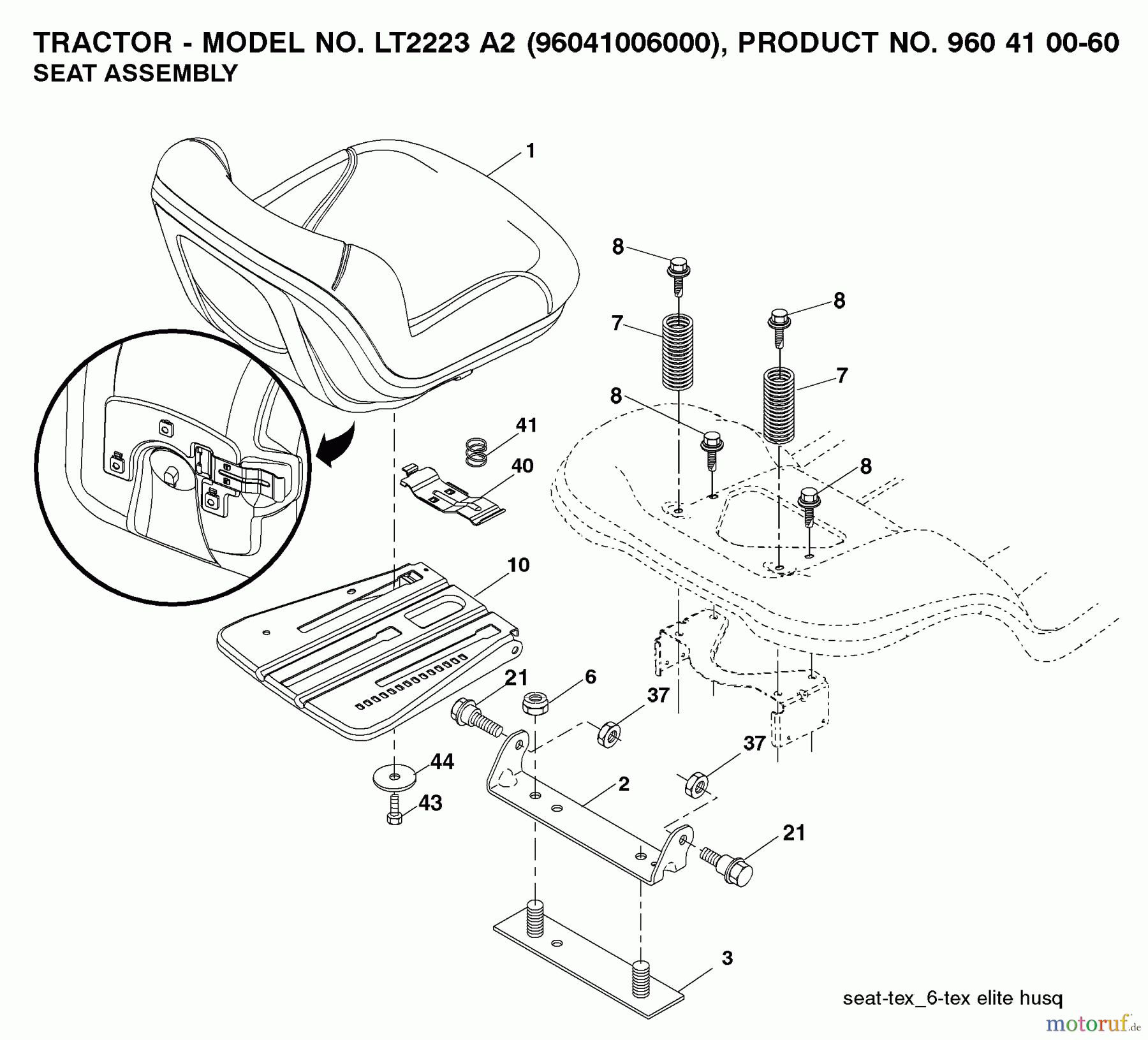 Jonsered Rasen und Garten Traktoren LT2223 A2 (96041006000) - Jonsered Lawn & Garden Tractor (2007-04) SEAT
