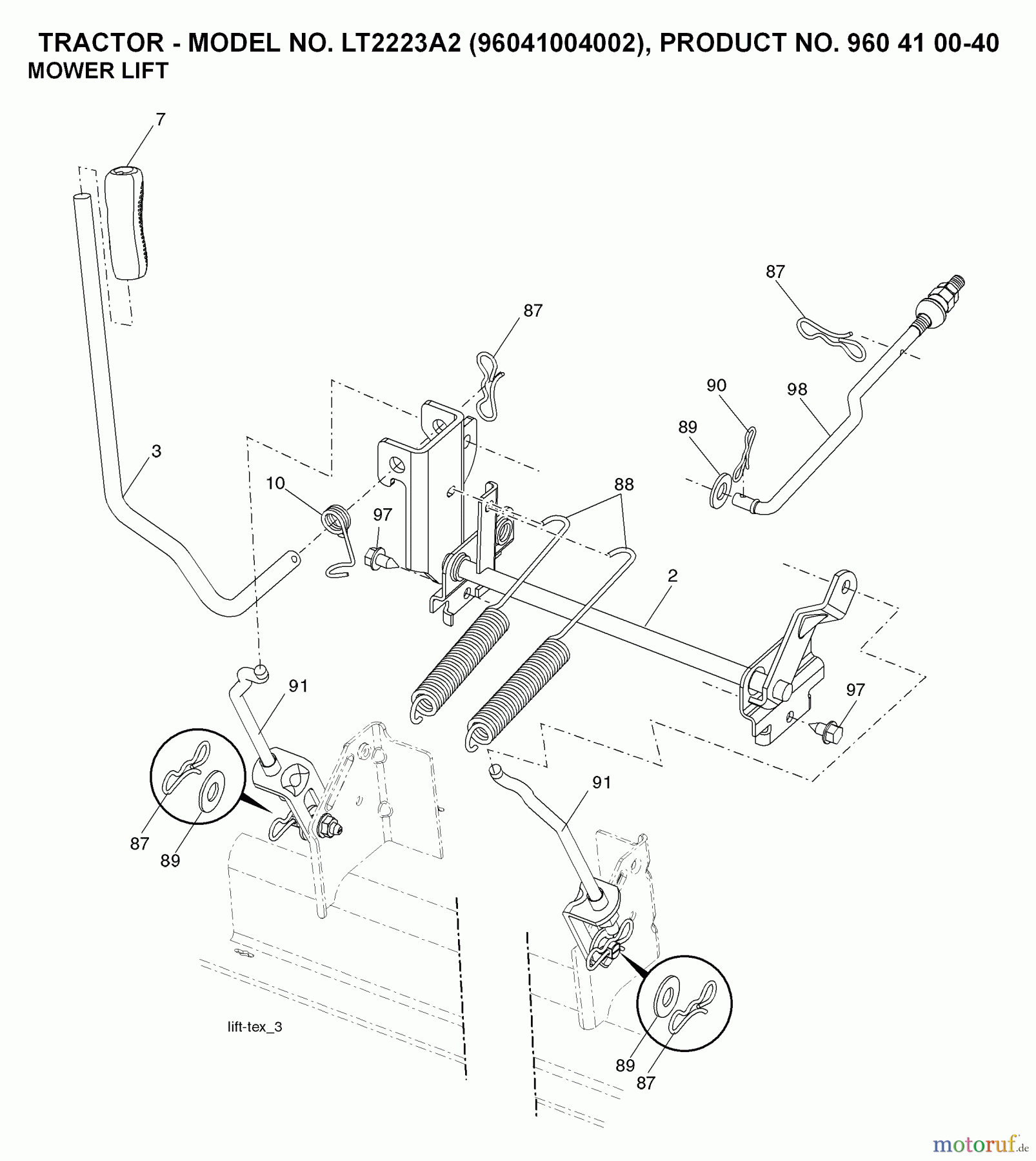  Jonsered Rasen  und Garten Traktoren LT2223 A2 (96041006001) - Jonsered Lawn & Garden Tractor (2008-01) MOWER LIFT / DECK LIFT