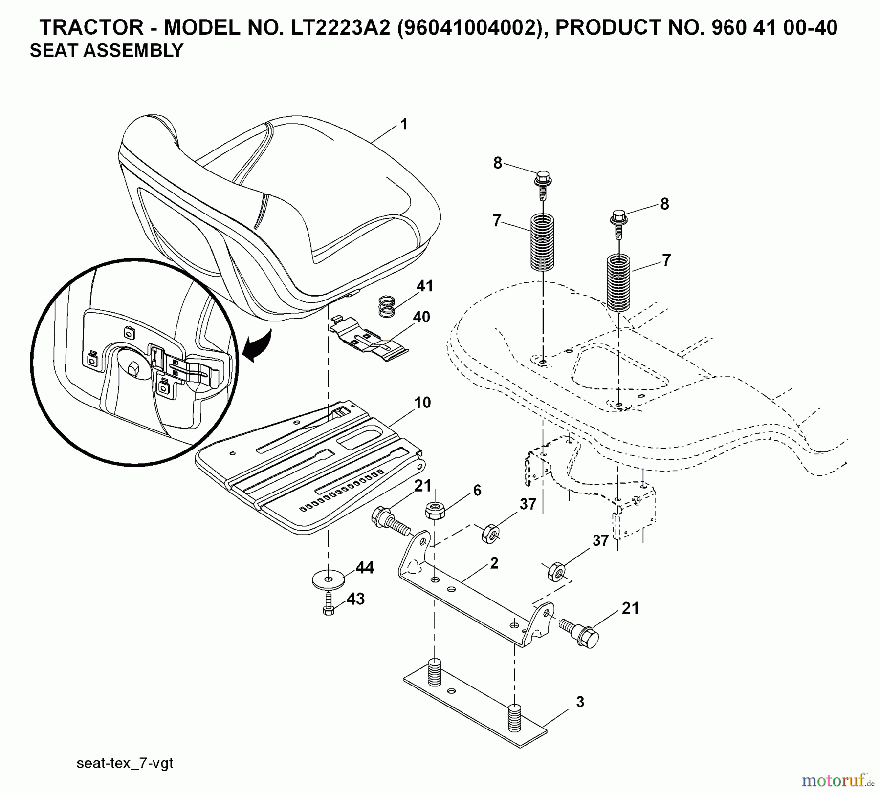Jonsered Rasen und Garten Traktoren LT2223 A2 (96041006001) - Jonsered Lawn & Garden Tractor (2008-01) SEAT