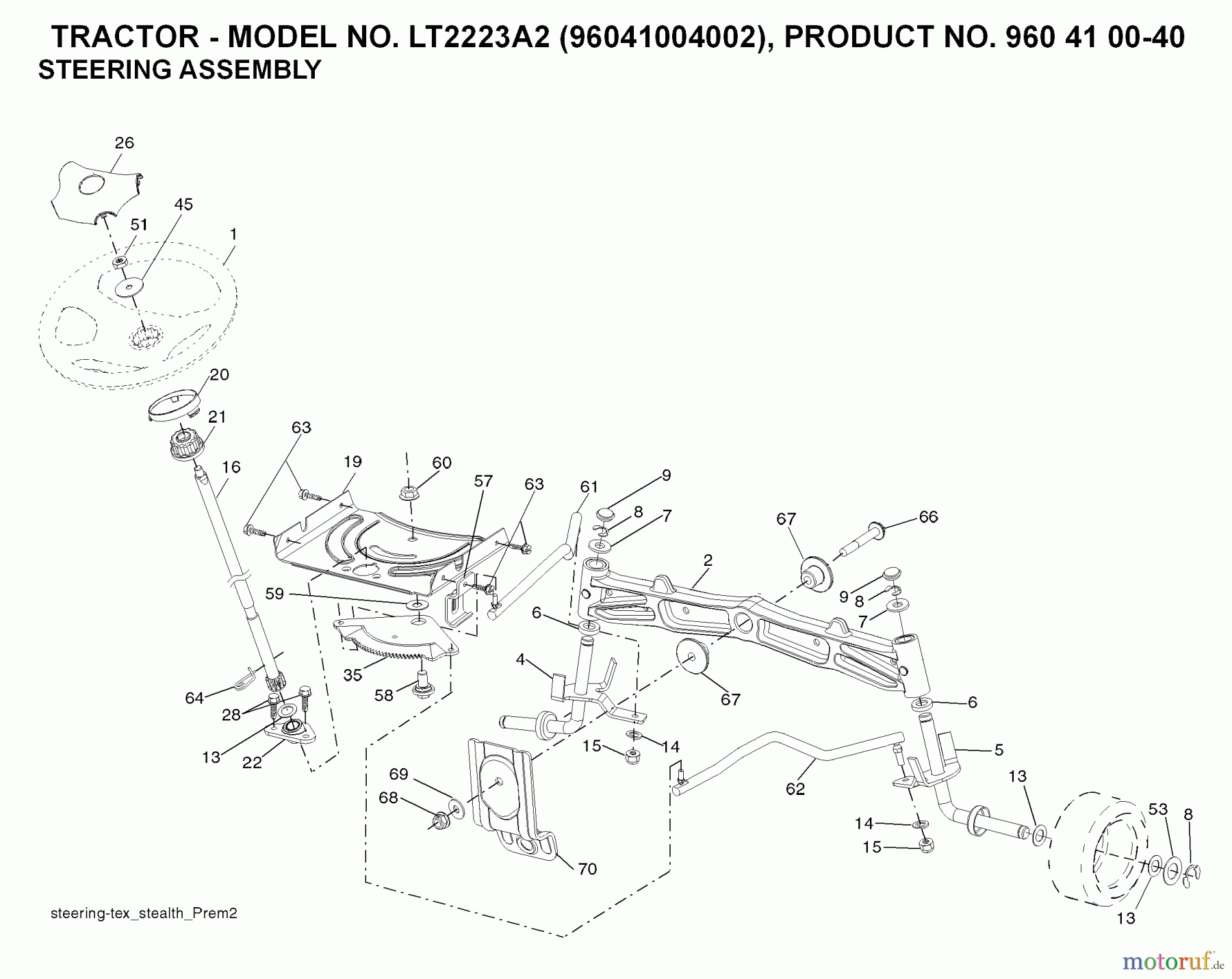  Jonsered Rasen  und Garten Traktoren LT2223 A2 (96041006001) - Jonsered Lawn & Garden Tractor (2008-01) STEERING