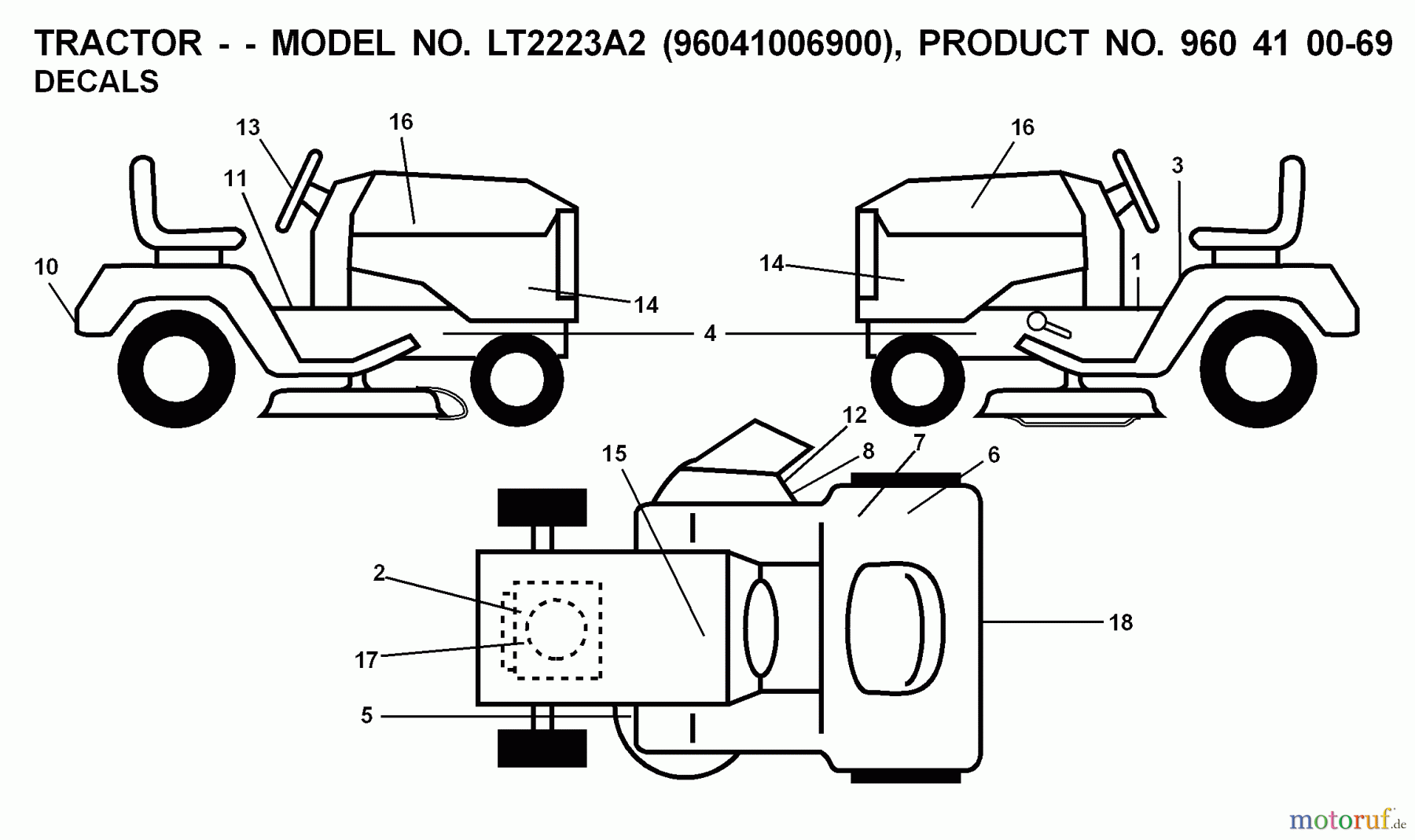  Jonsered Rasen  und Garten Traktoren LT2223 A2 (96041006900) - Jonsered Lawn & Garden Tractor (2008-02) DECALS