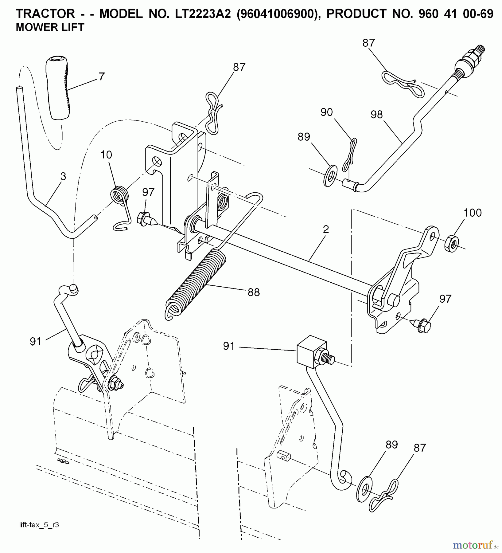 Jonsered Rasen und Garten Traktoren LT2223 A2 (96041006900) - Jonsered Lawn & Garden Tractor (2008-02) MOWER LIFT / DECK LIFT